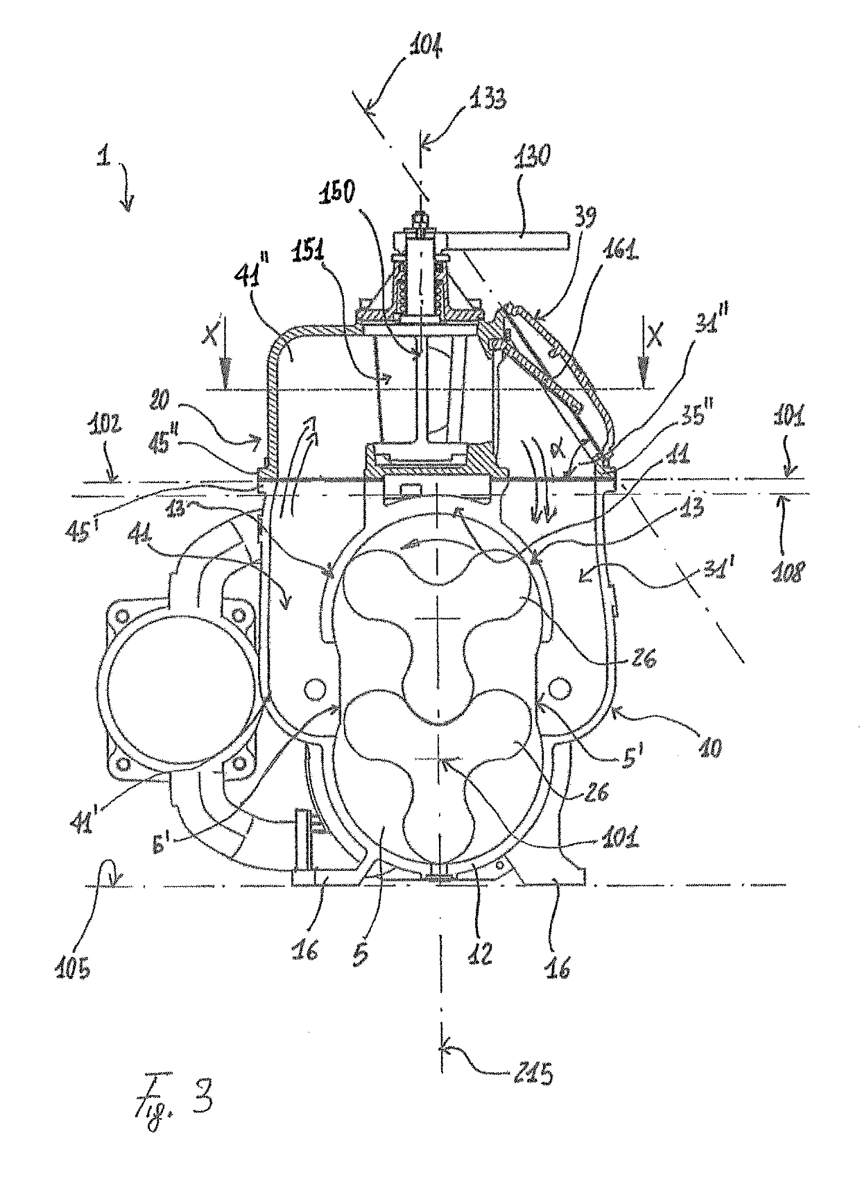 Suction/compression assembly for a waste material aspiration system