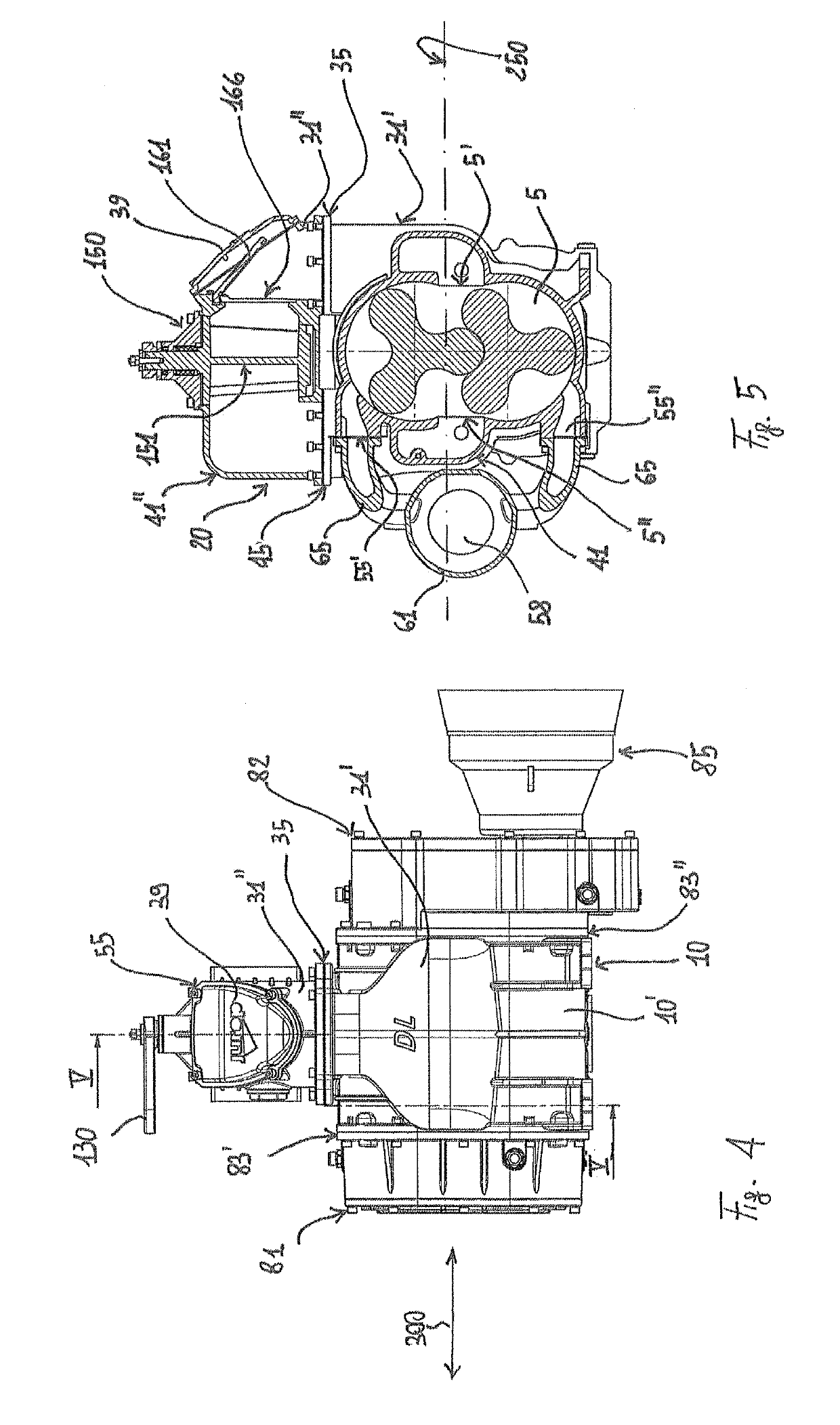 Suction/compression assembly for a waste material aspiration system