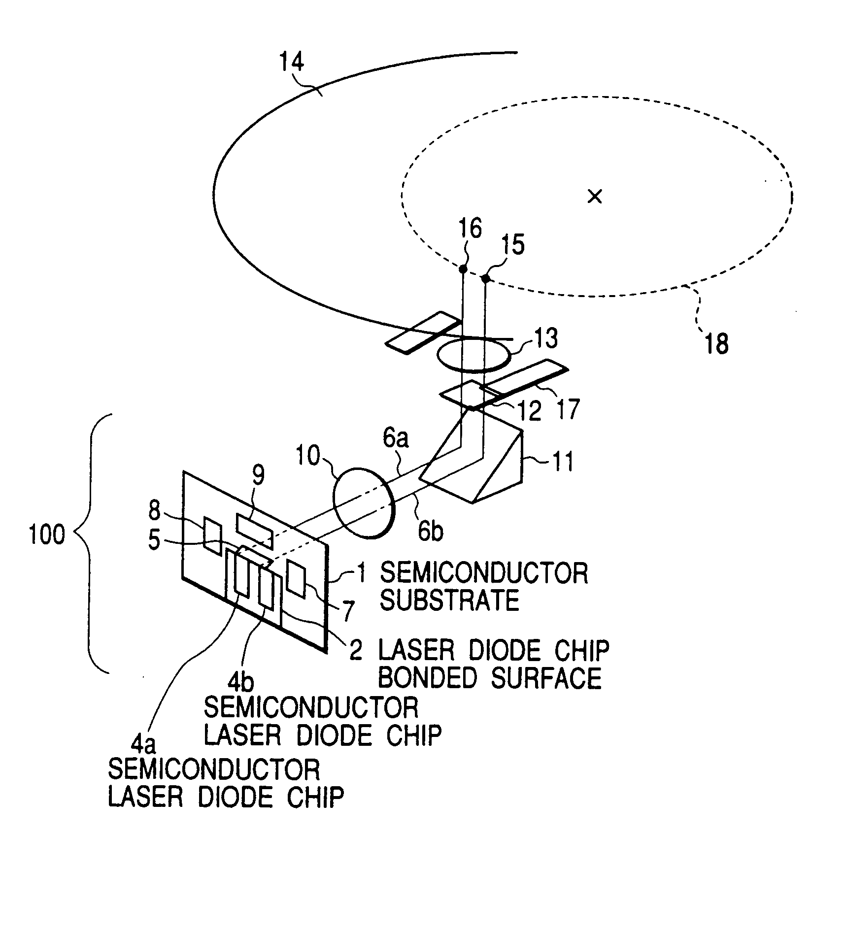 Optical head with lasers and mirrors in a recess formed in a substrate