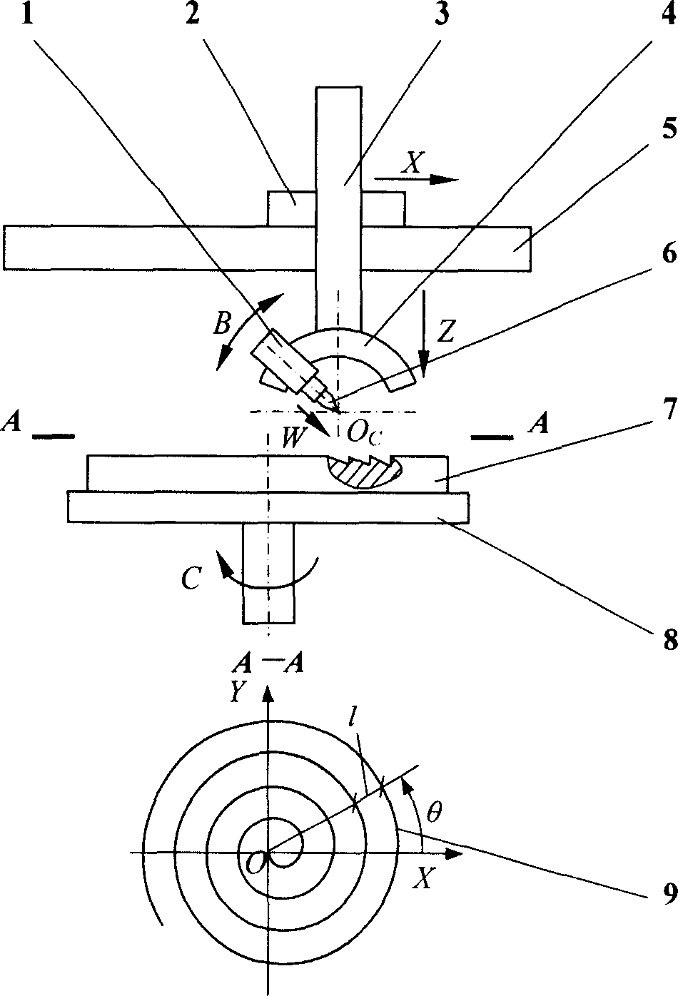 Diamond turning method and device for Archimedean spiral type Fresnel lens