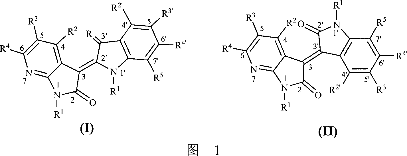 7-azaindirubin and 7-azaisoindigo derivative, its production and pharmaceutical use