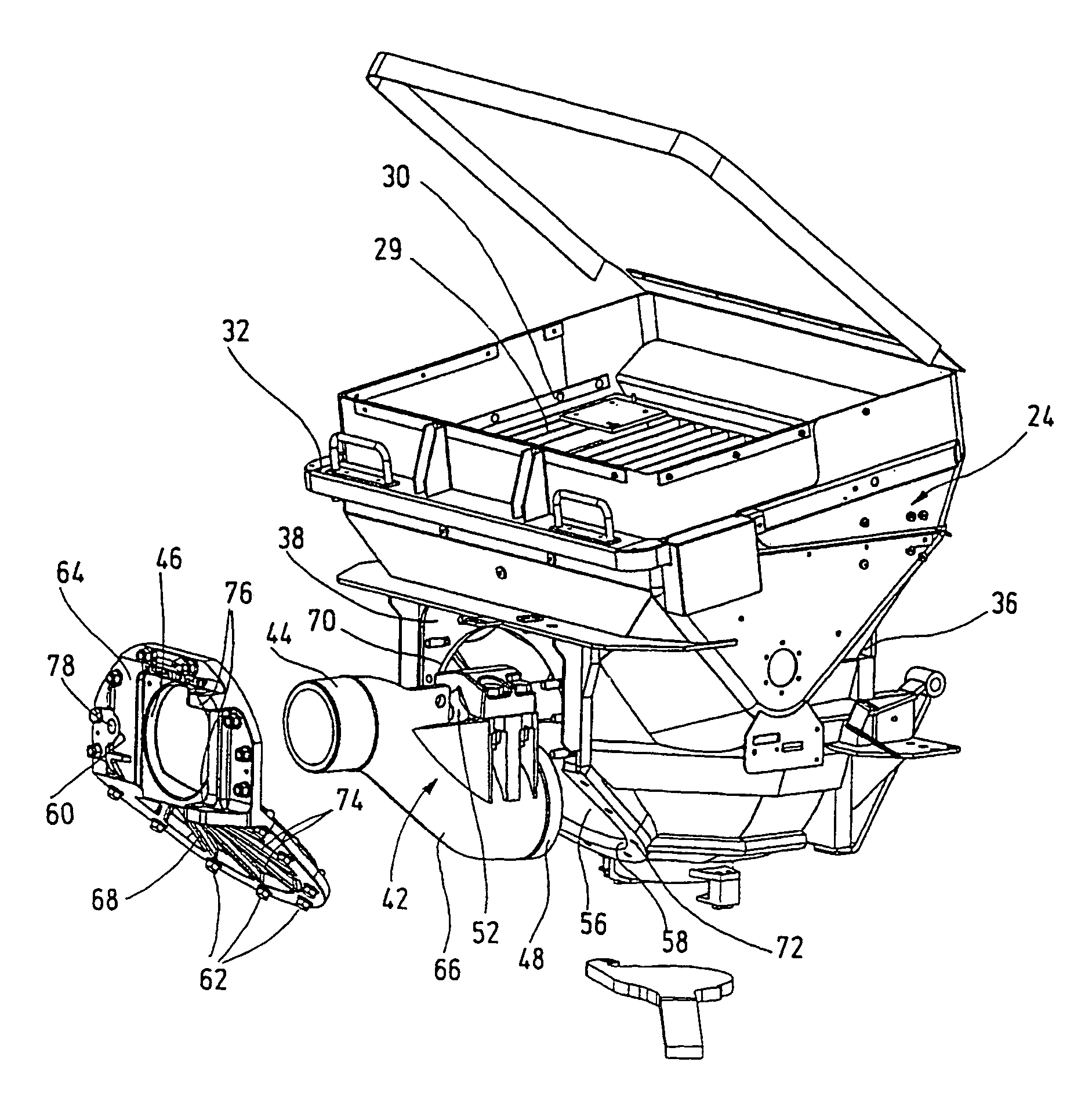 Material feeding container for two-cylinder thick matter pumps