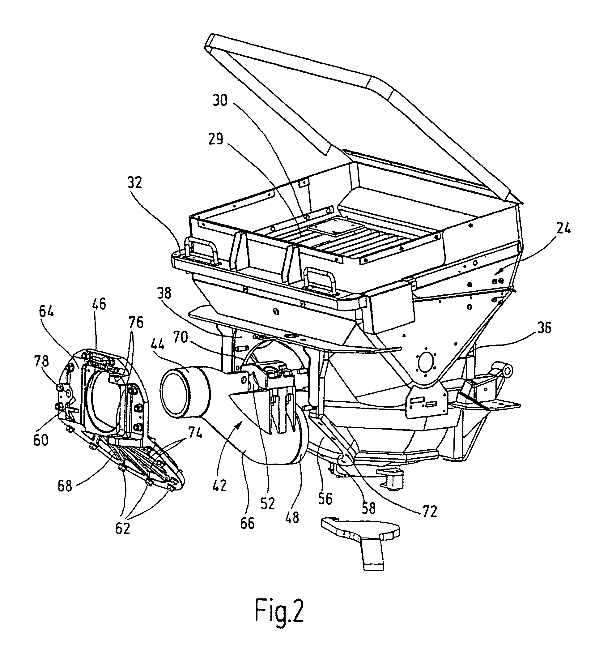 Material feeding container for two-cylinder thick matter pumps