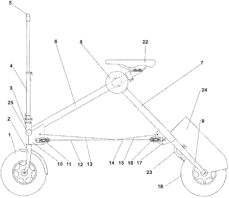 Lightweight portable bicycle with small wheel diameters and capable of being folded vertically