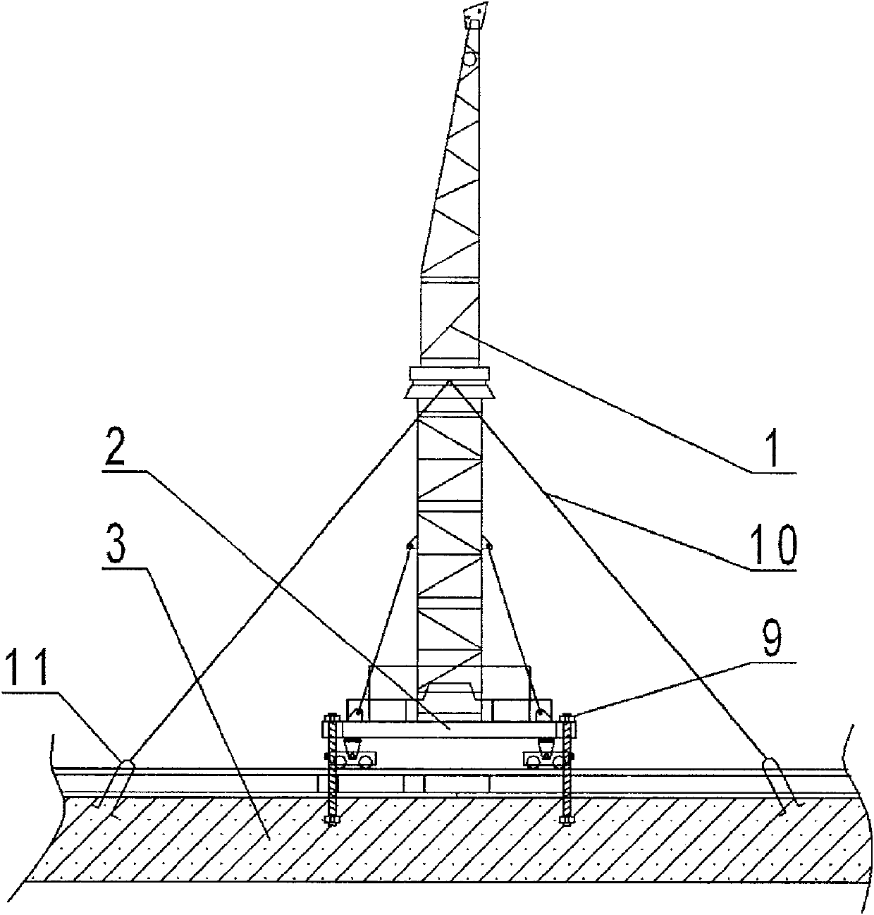 Moving tower crane bridge surface running construction method