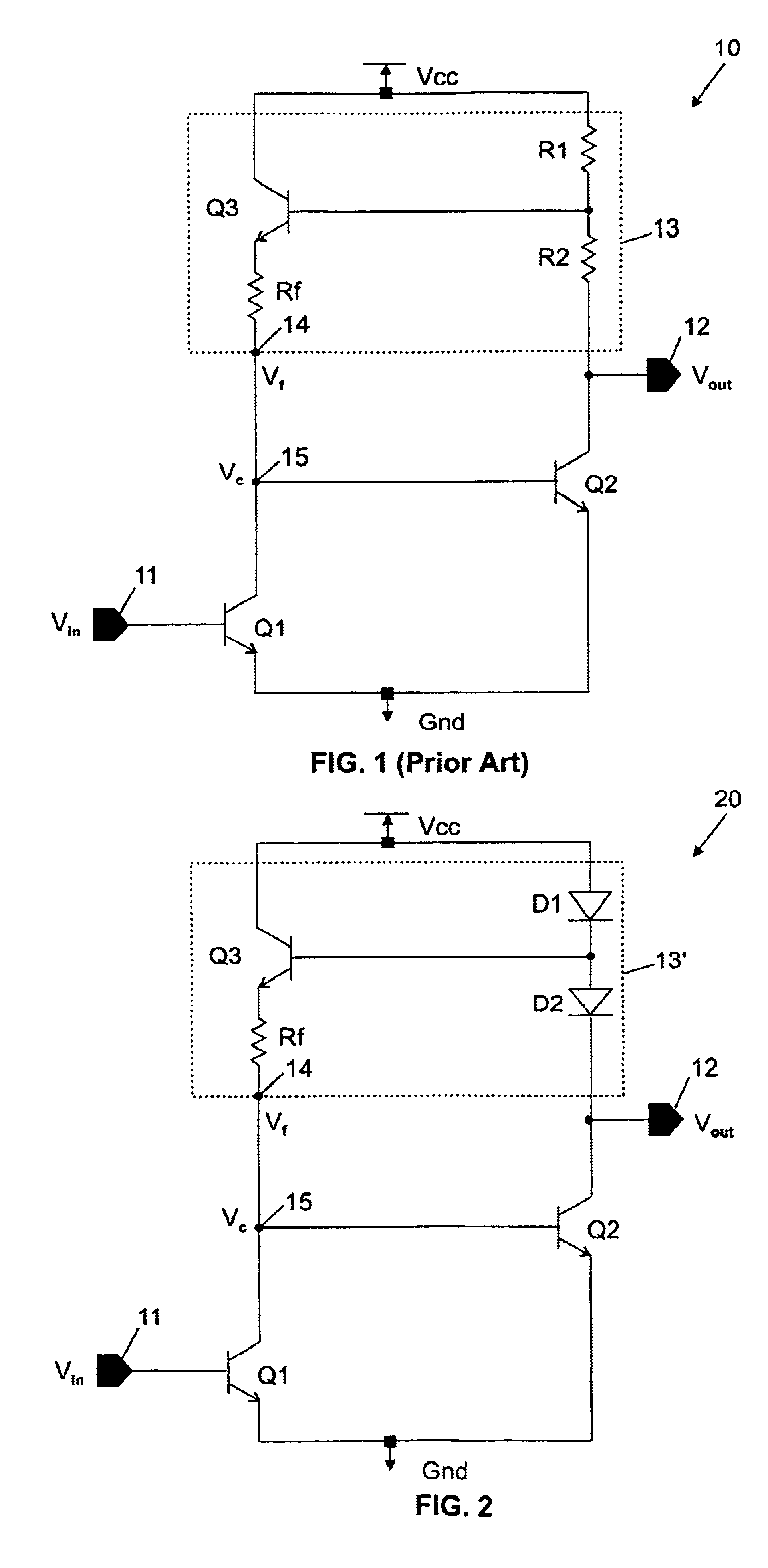 2-stage large bandwidth amplifier using diodes in the parallel feedback structure