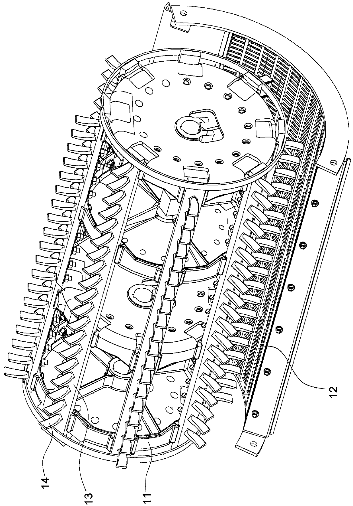 Threshing and separating device and combine harvester with the threshing and separating device