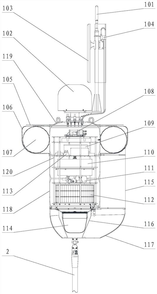 Virtual anchoring system communication buoy capable of autonomously submerging and surfacing