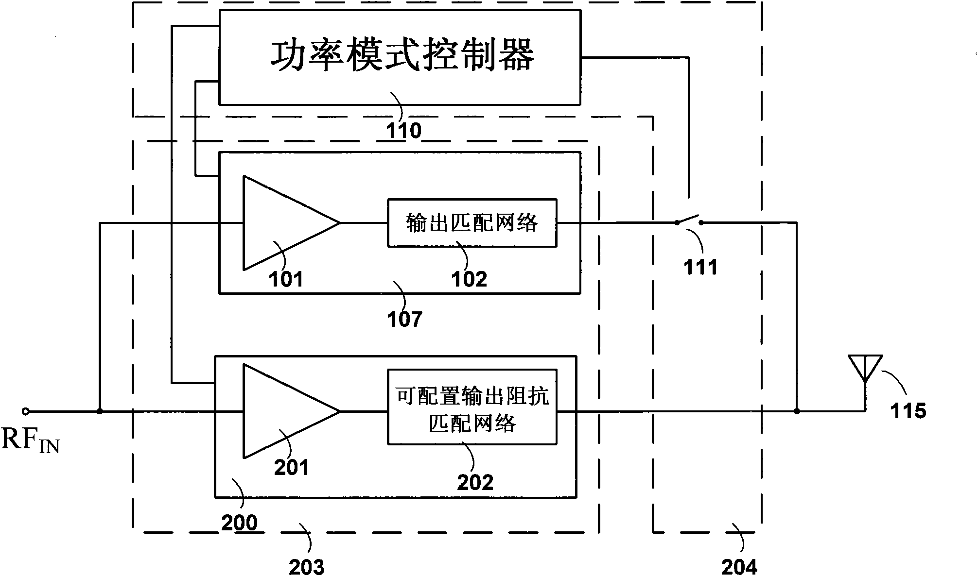 Configurable radio-frequency power amplifier and radio-frequency transmitting front-end module with same