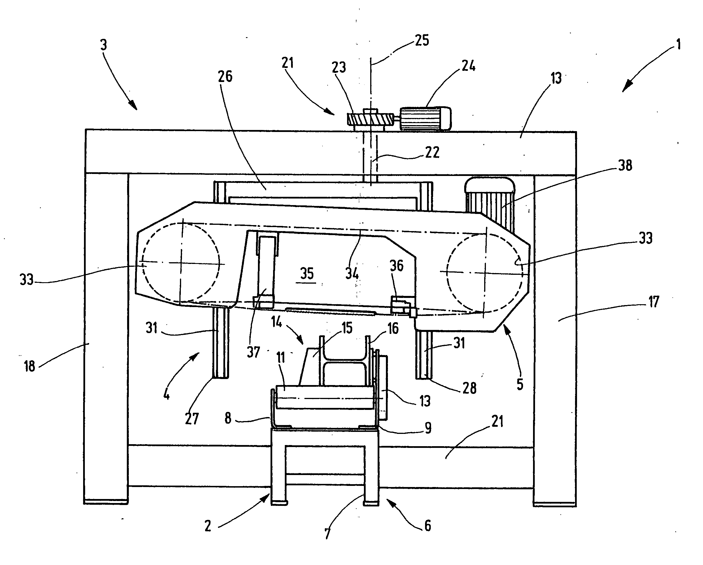 Metal cutting band saw comprising a suspended saw frame