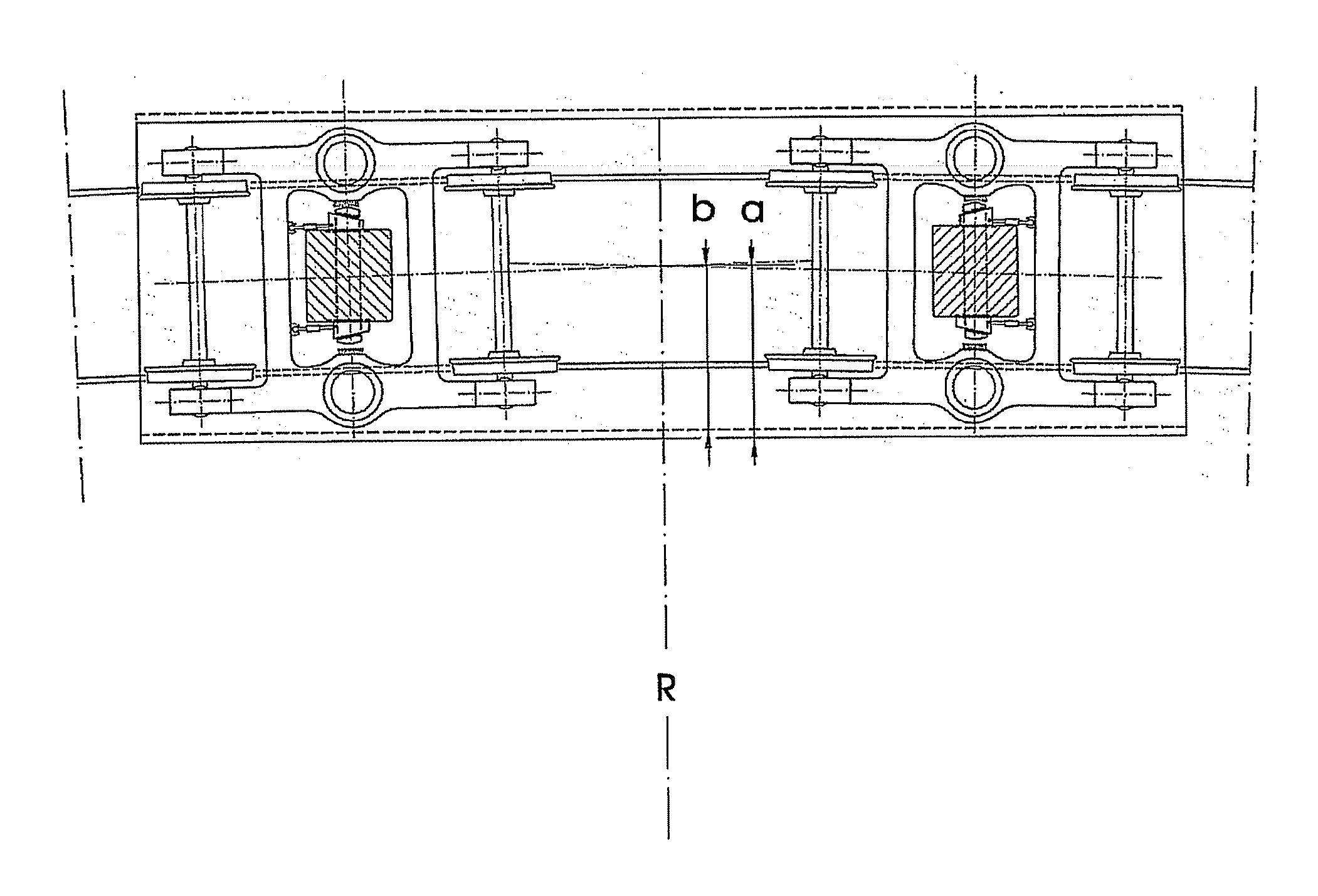 Devices to shift the stops of rail vehicle bodies with bogies on curves and rail vehicle body with bogies