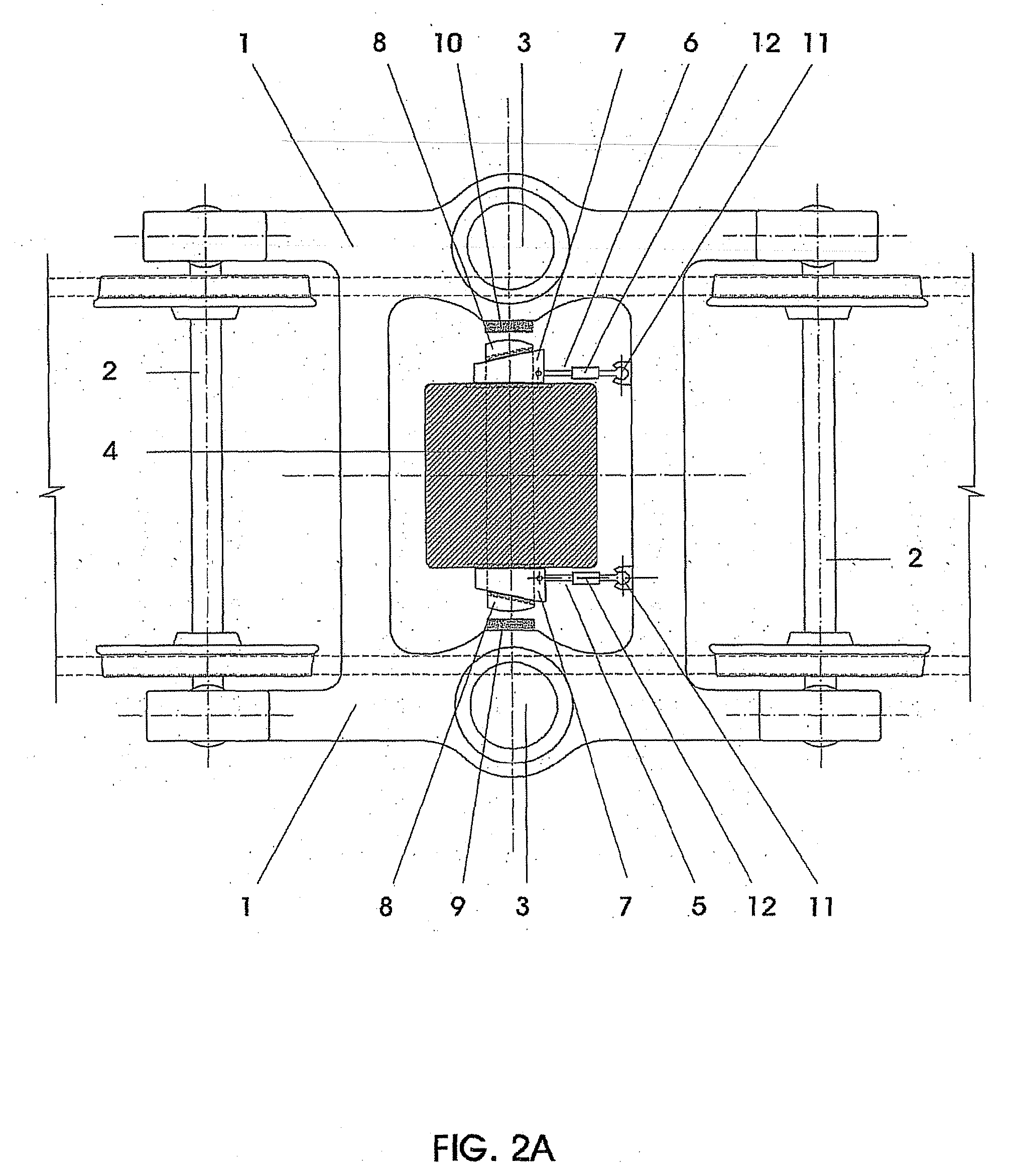 Devices to shift the stops of rail vehicle bodies with bogies on curves and rail vehicle body with bogies