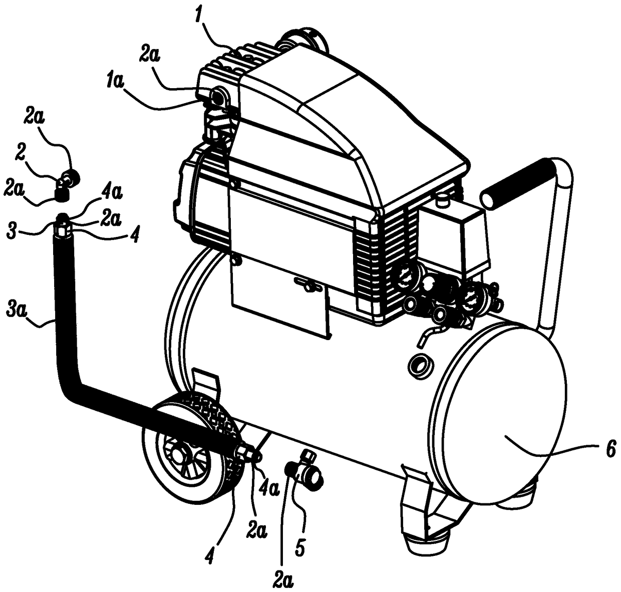 A thread-free connection structure and layout of an air compressor exhaust pipe