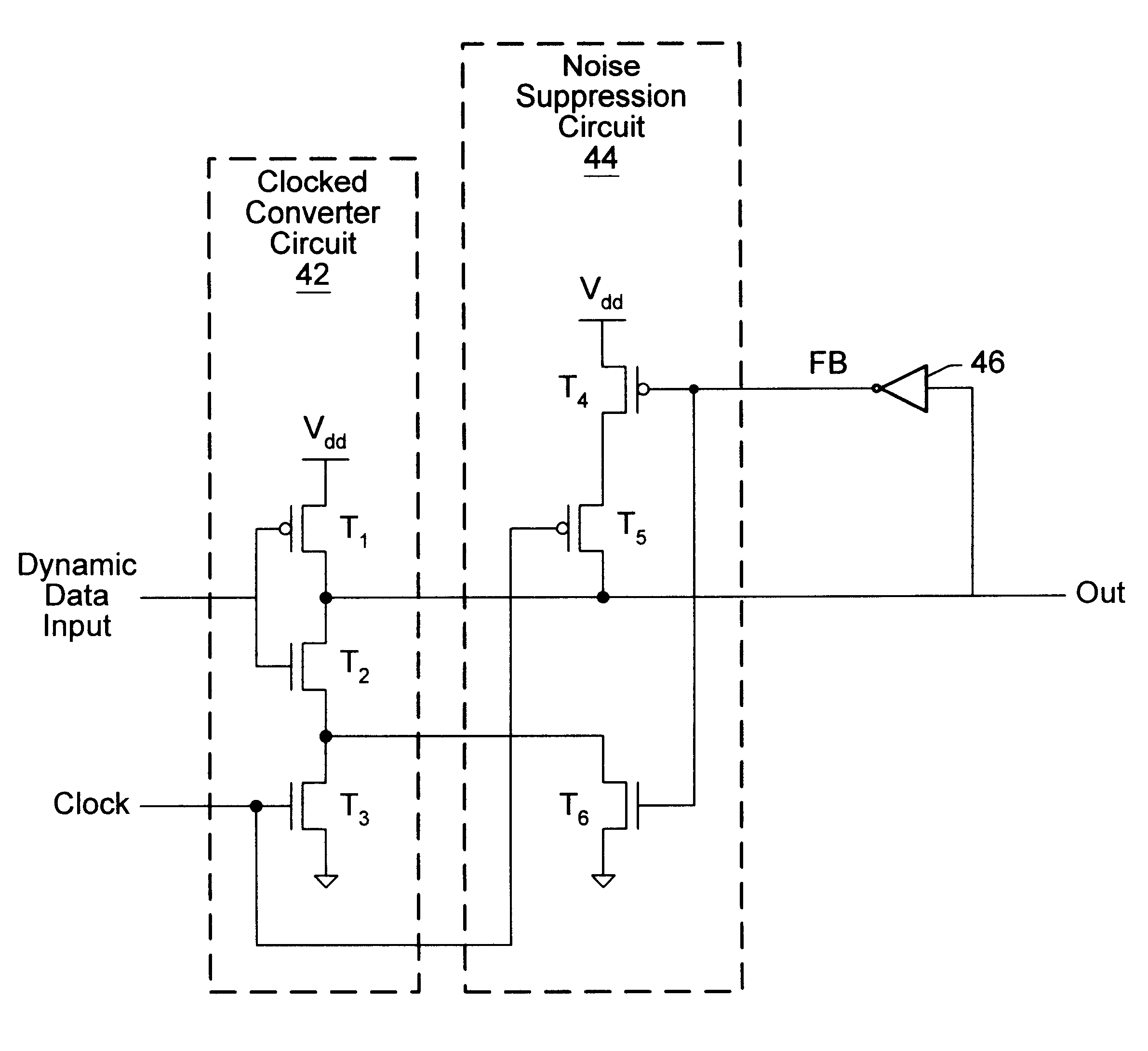 Dynamic to static converter with noise suppression