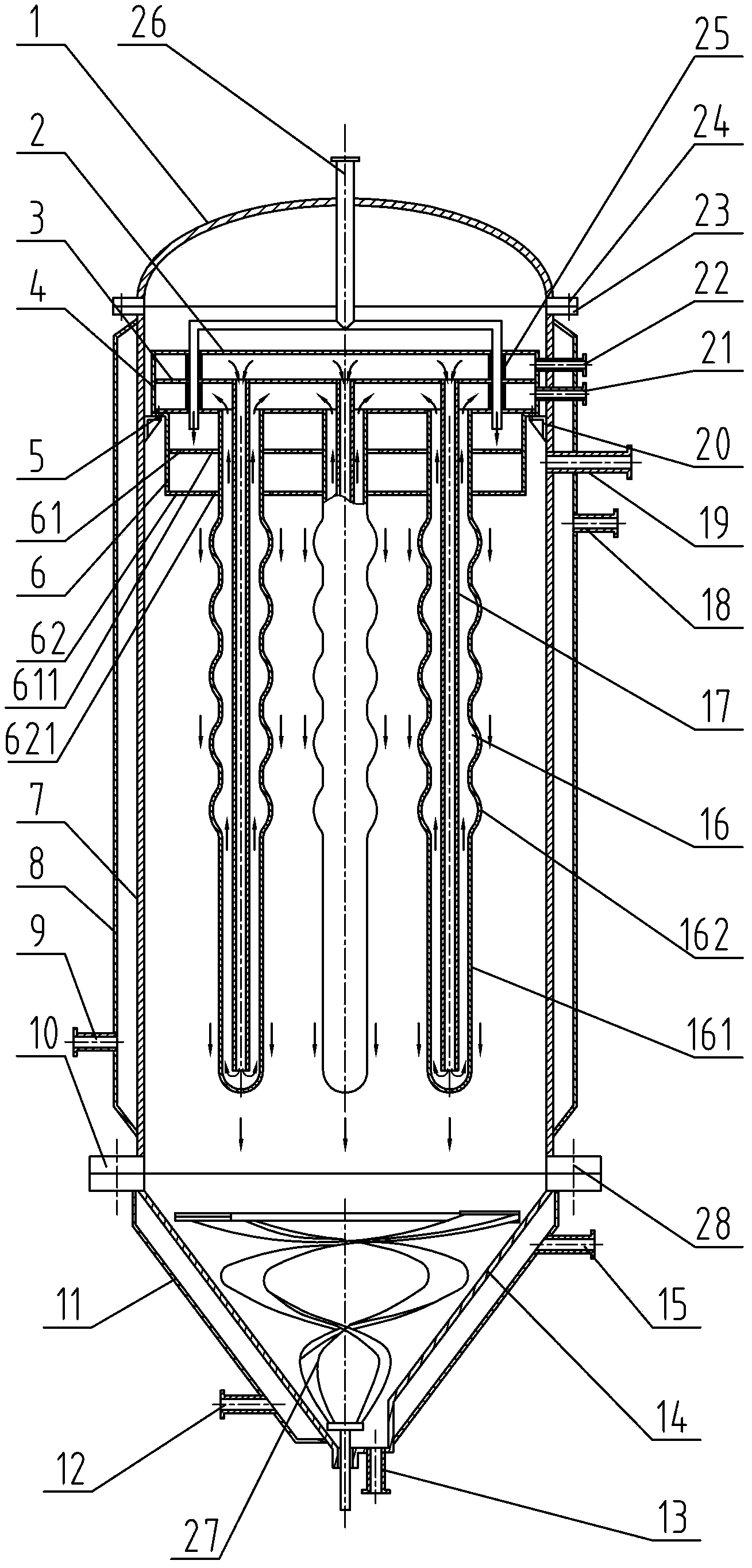 Melt polycondensation reaction method for preparing high-viscosity molten mass, and special reactor and falling film element used for same