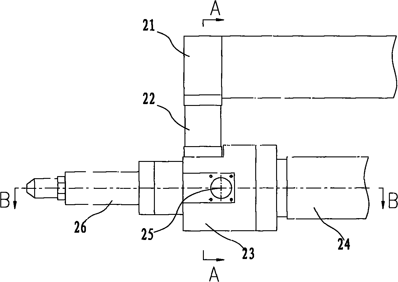 Divided-flow secondary injection flow passage device of ejection forming machine