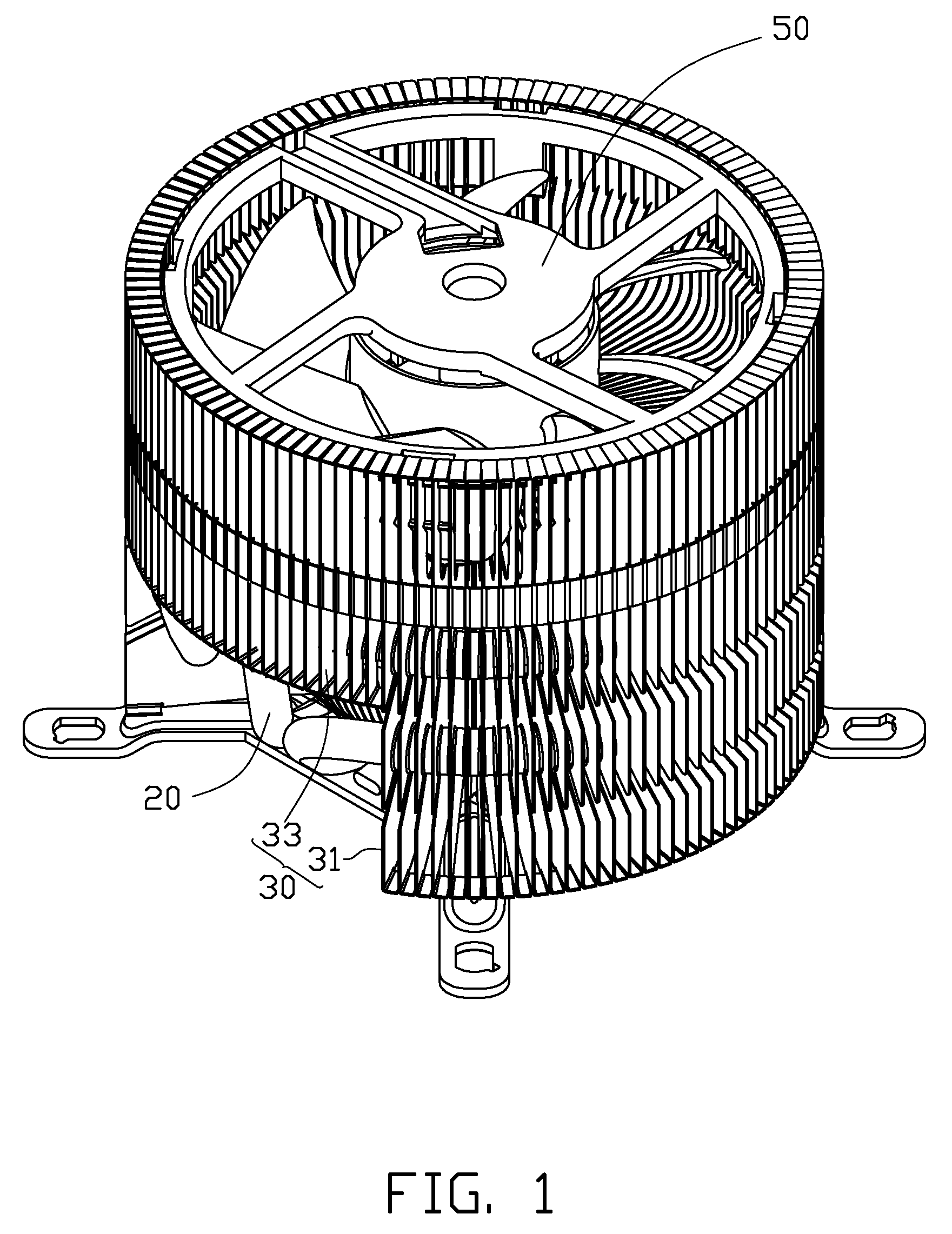 Heat dissipation apparatus having a fan received therein