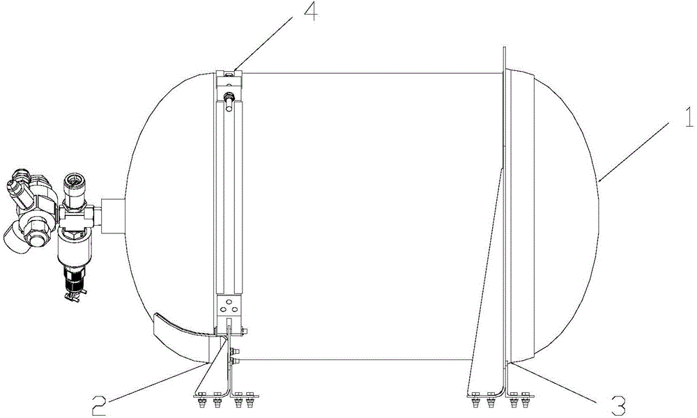 Lateral-directional single-hoop mounting structure for airplane gas cylinder