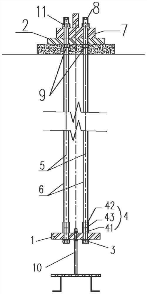 Prestressed anchor bolt mounting structure and mounting method