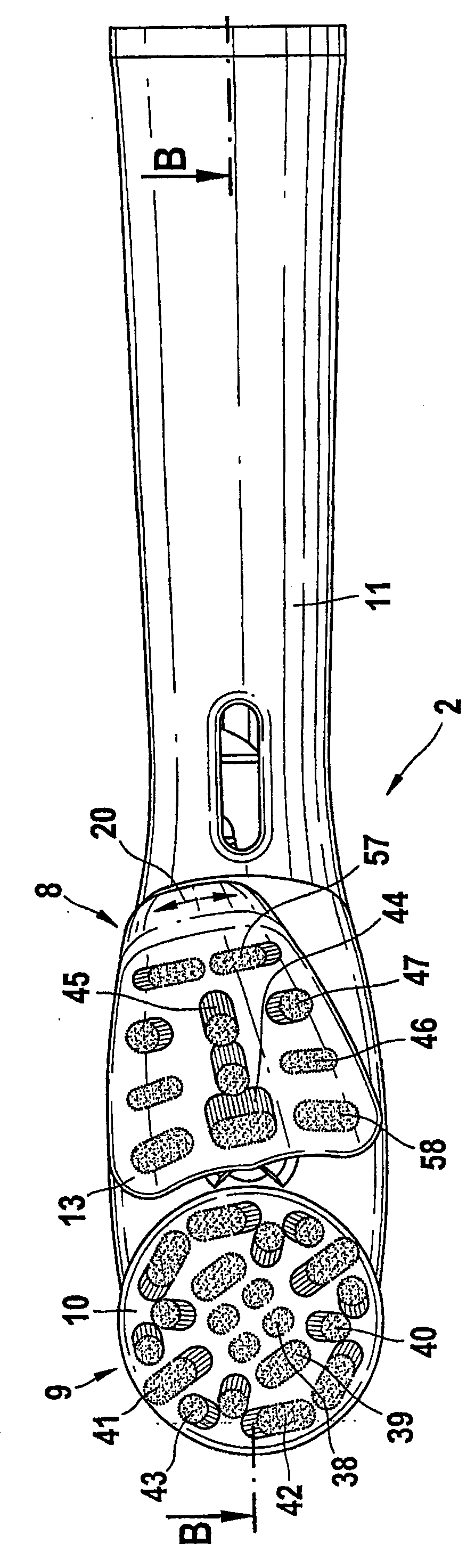 Electric toothbrush and corresponding toothbrush head