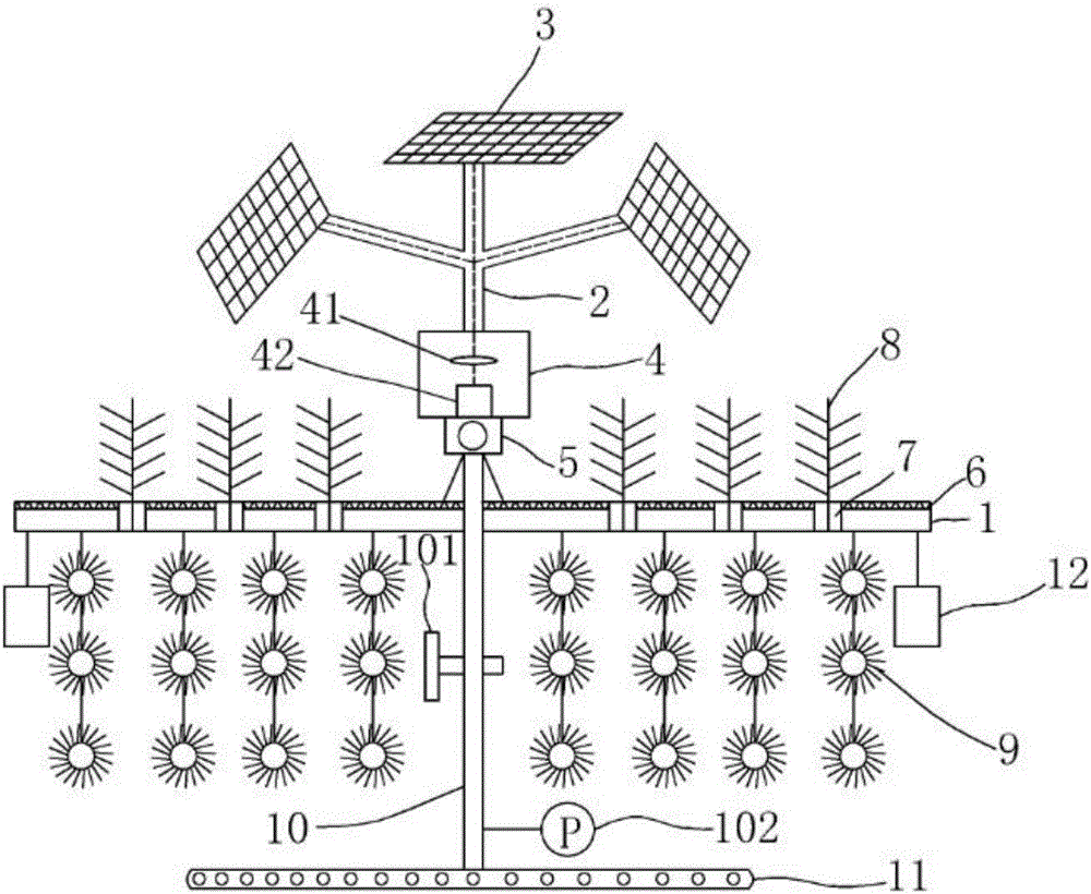 Aquatic plant floating bed system for aerating and oxygenating by means of solar energy