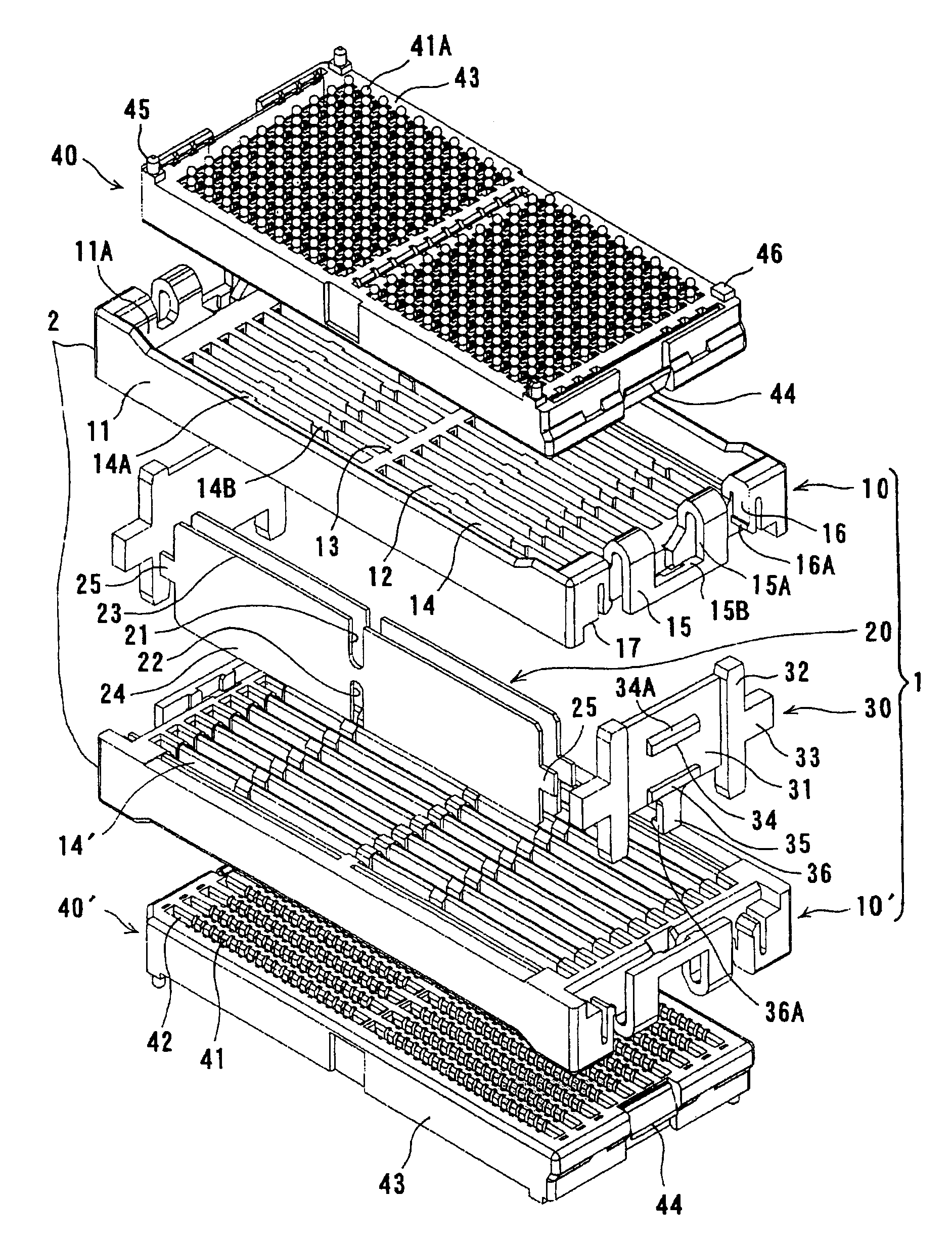 Intermediate electrical connector device and its connecting structure