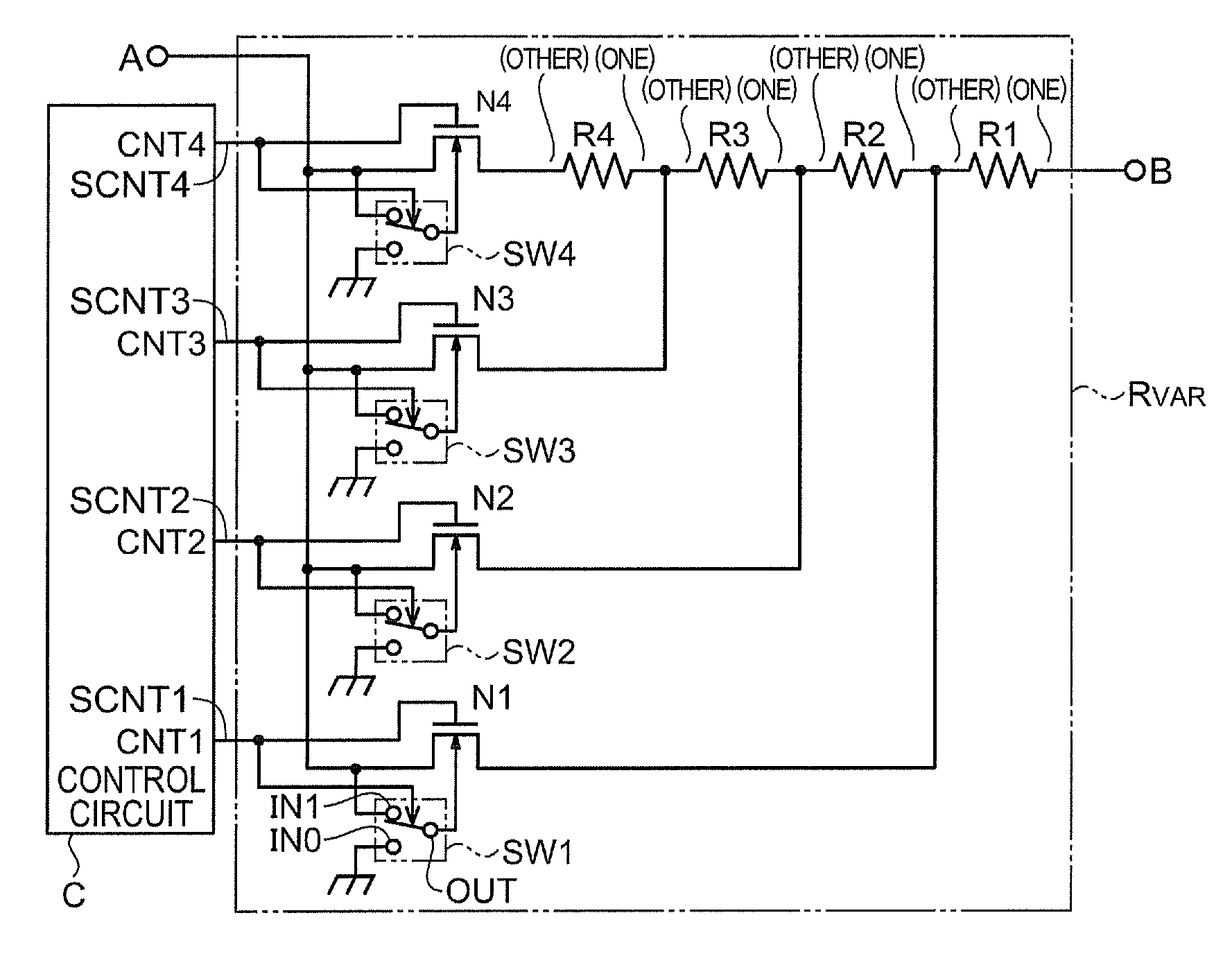 Variable resistor array and amplifier circuit
