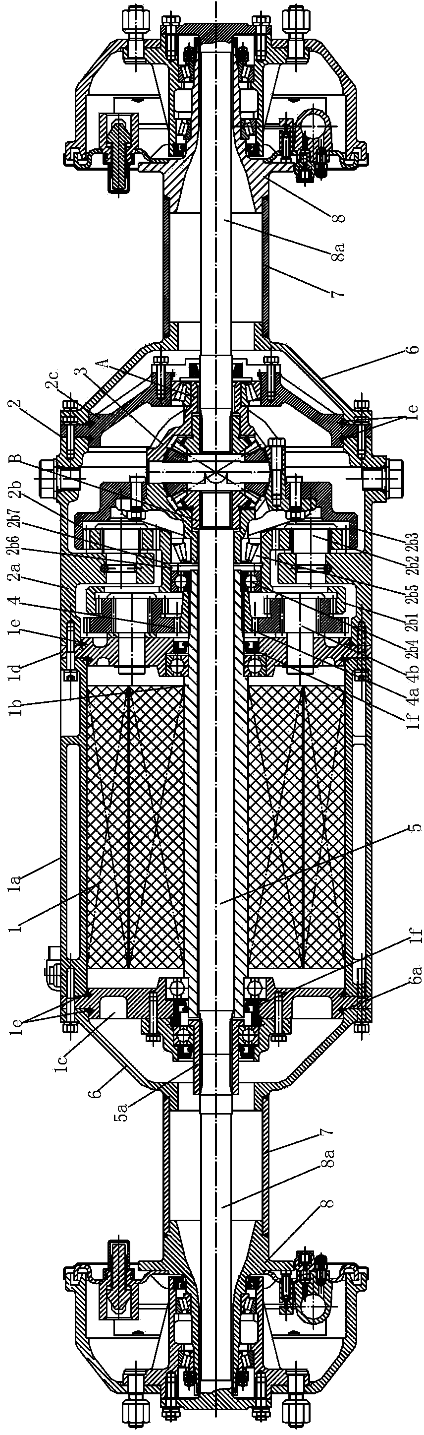 Torque conversion differential assembly of coaxial motor