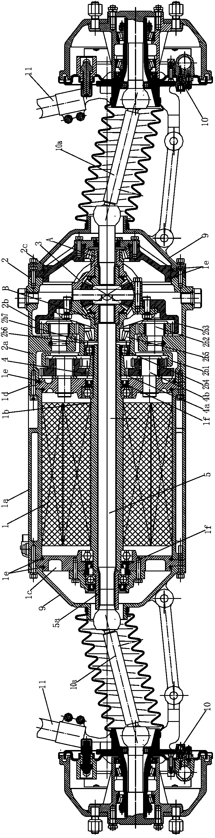Torque conversion differential assembly of coaxial motor