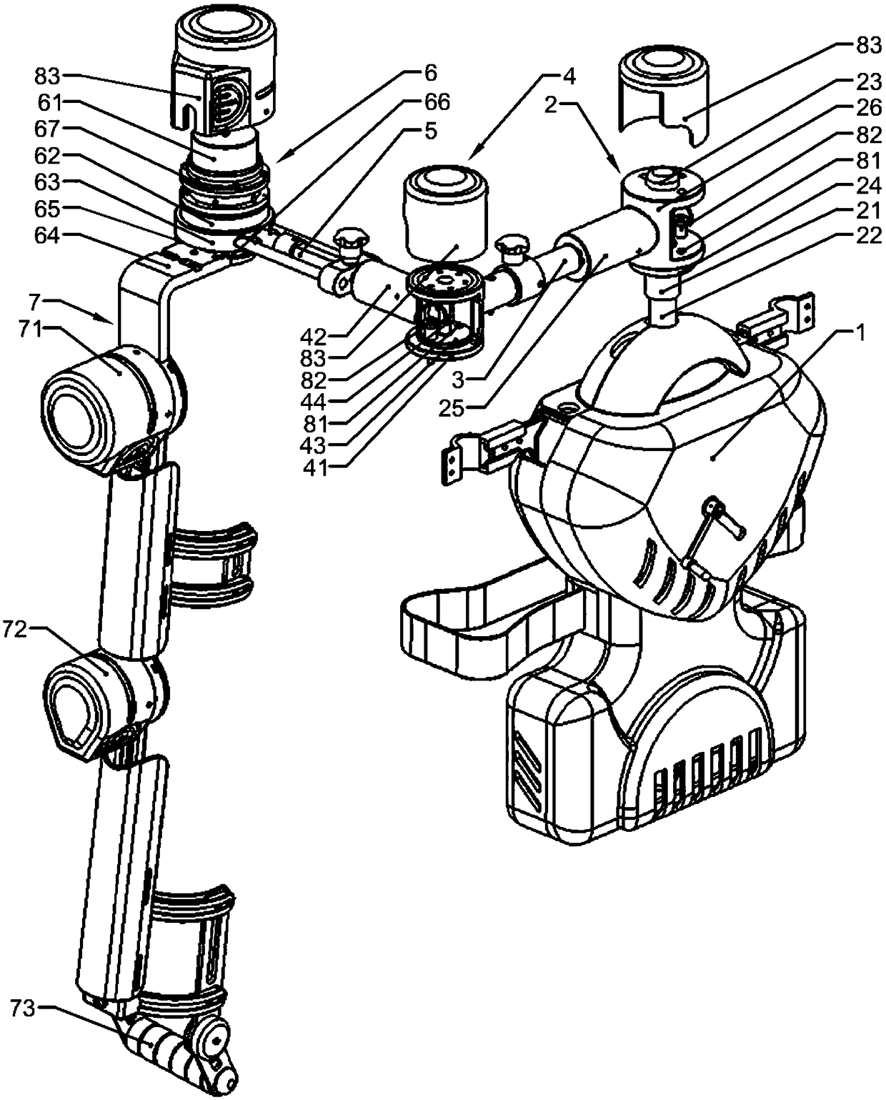 Upper-limb exoskeleton robot left and right hand interchanging device