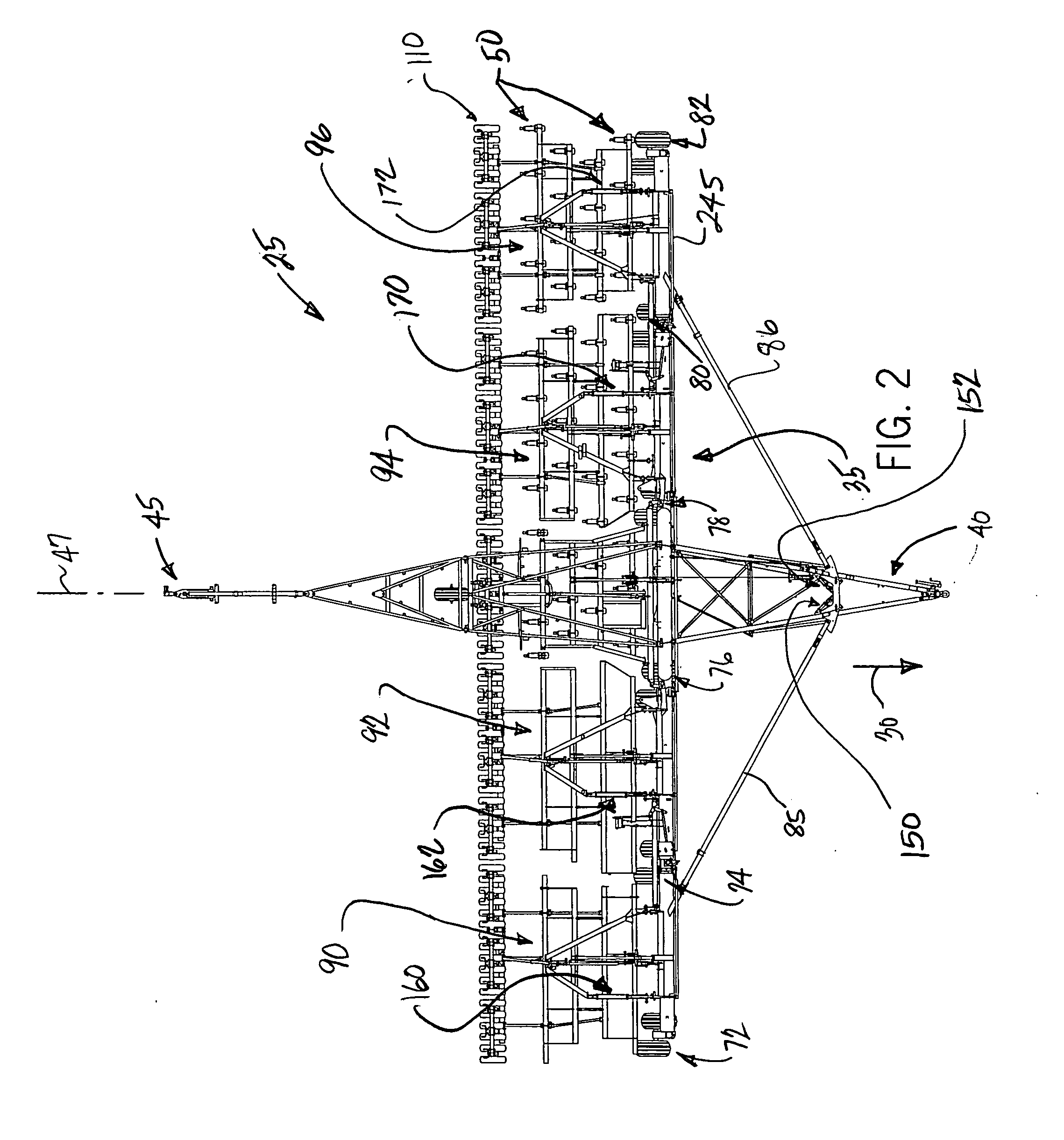 System for and method of moving an agricultural implement between a folded, inoperative position and an extended, operative position