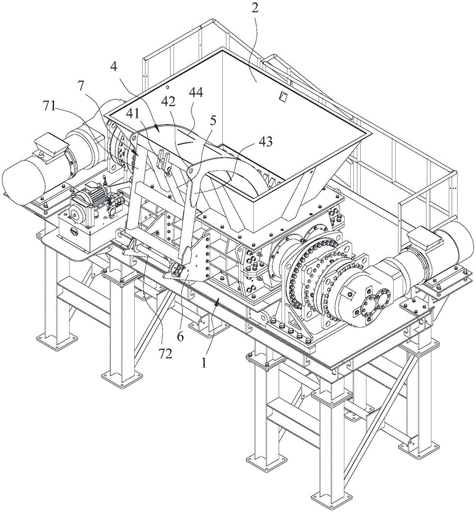 Double-shaft shredding machine with material pressing device