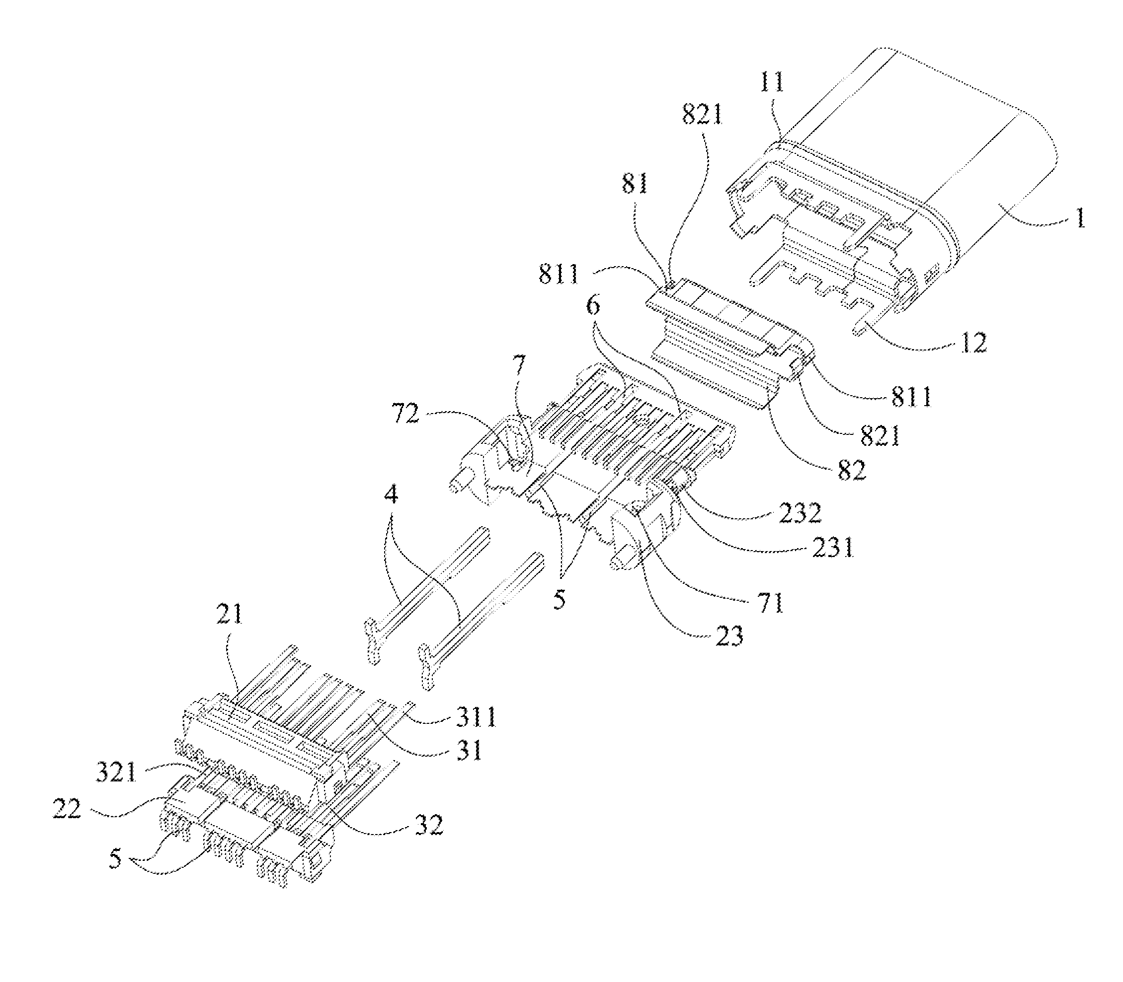 Large current female connector for high-speed transmission