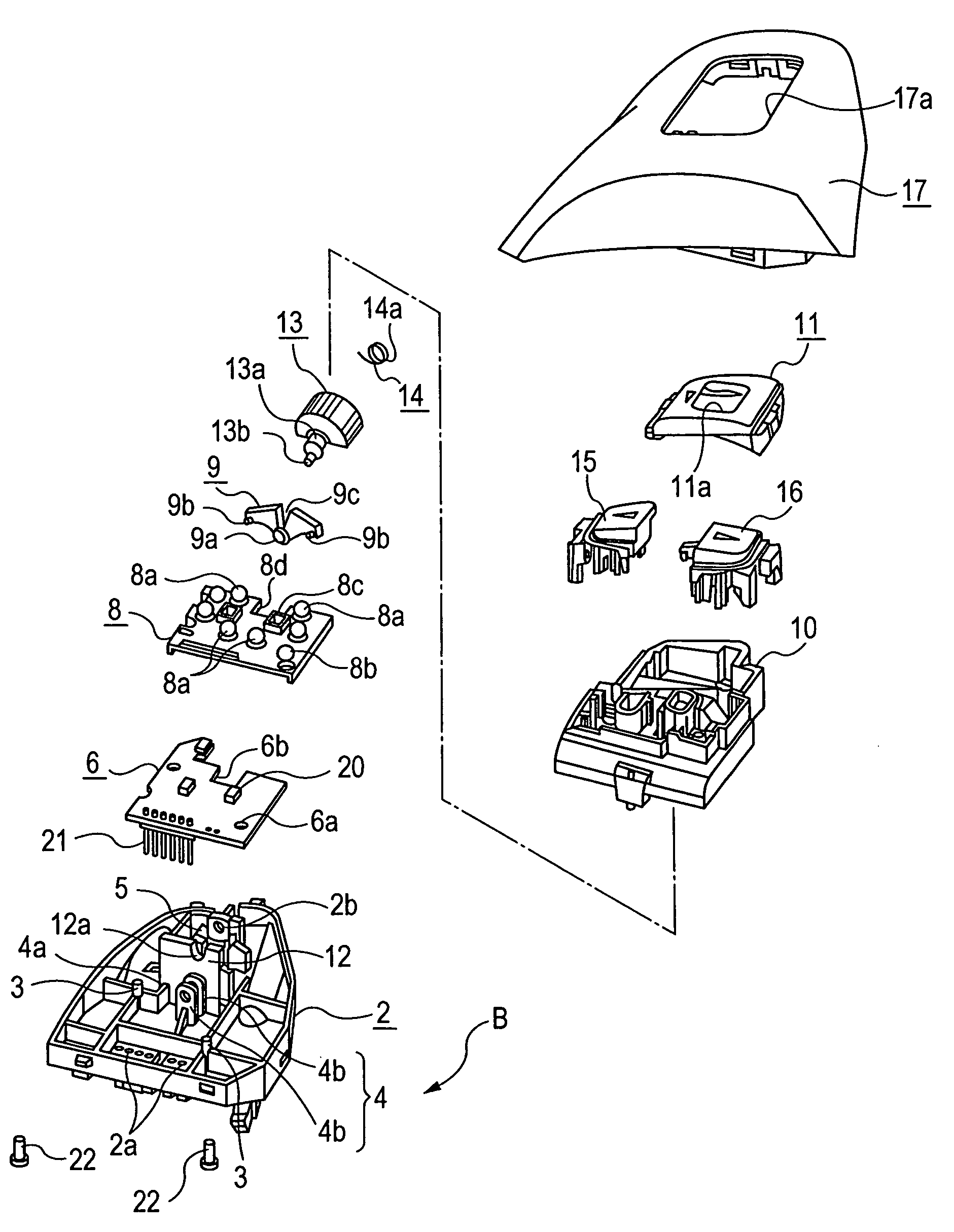 Switch device and steering switch apparatus equipped with the switch device