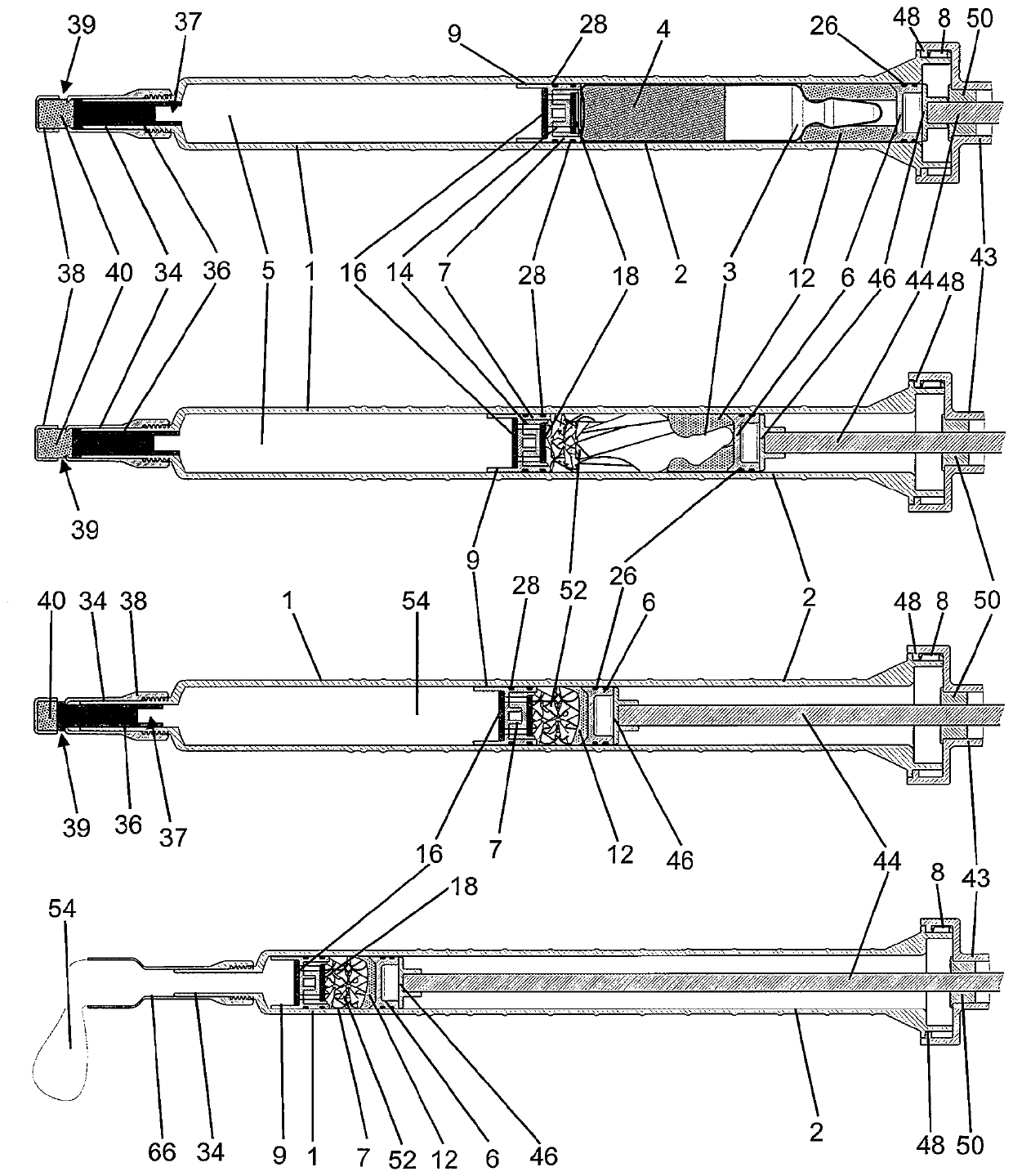 Cement applicator with hollow barrel on delivery plunger