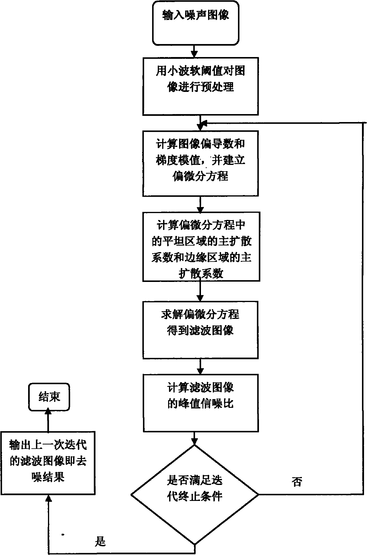 Denoising method of strong noise pollution image on basis of partial differential equation