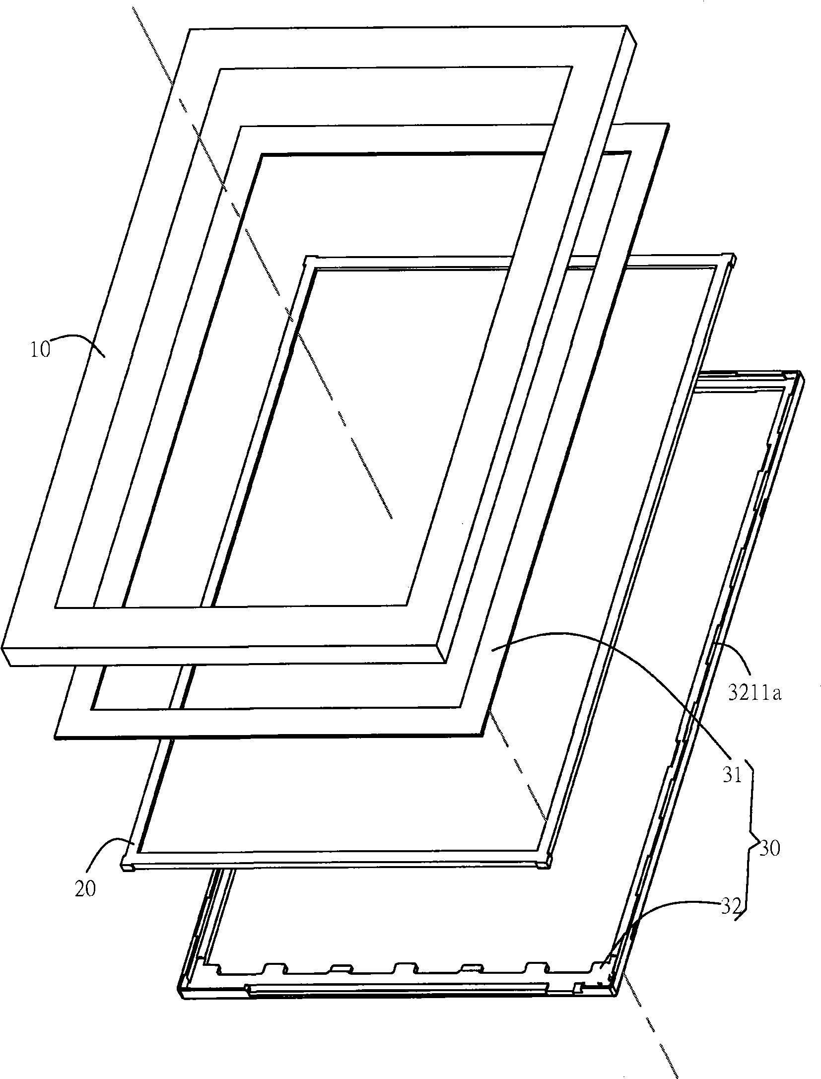 Plane display device, its combined outer frame and manufacturing method