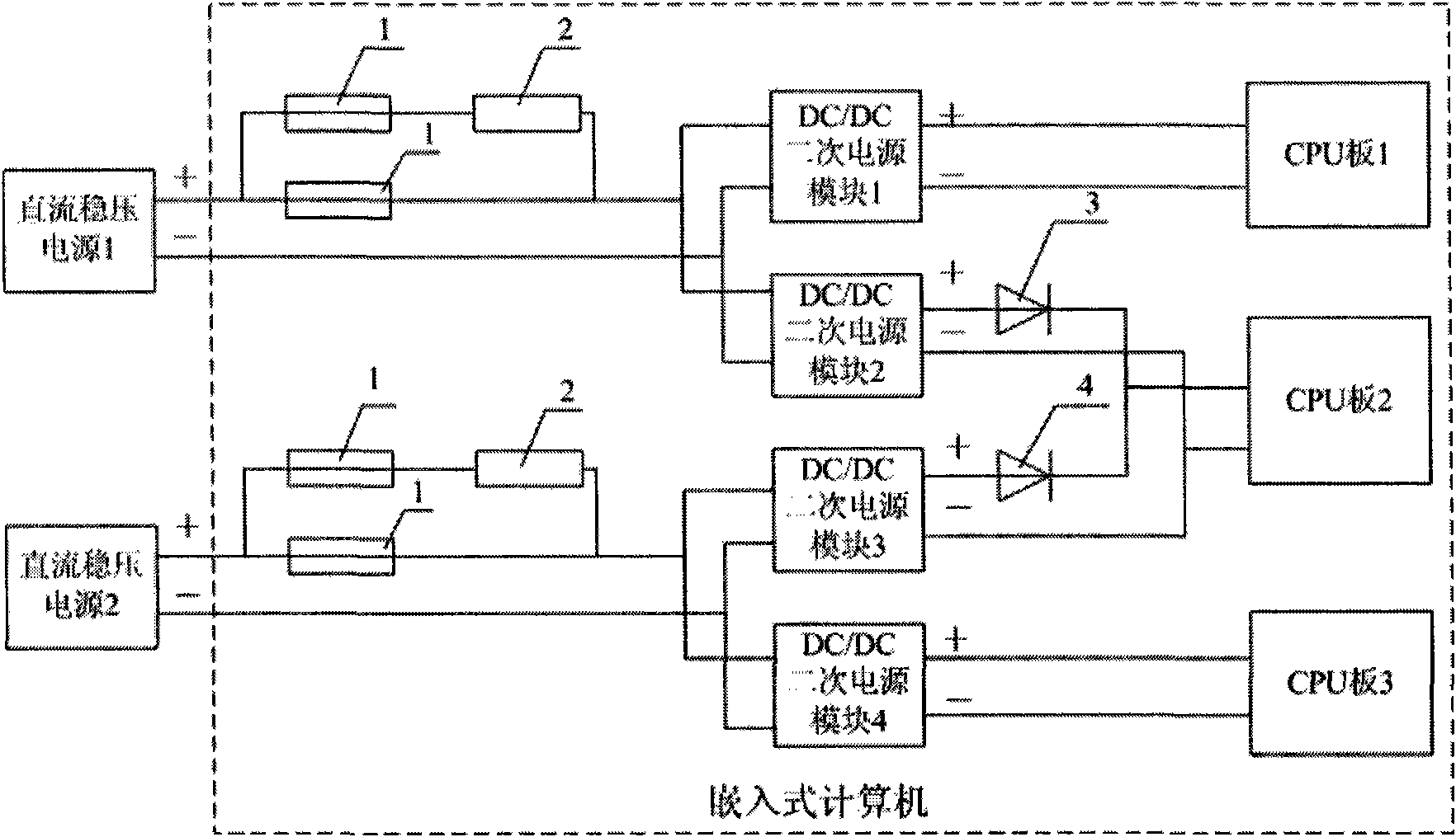 Reliable power supply circuit of triple redundancy embedded computer system