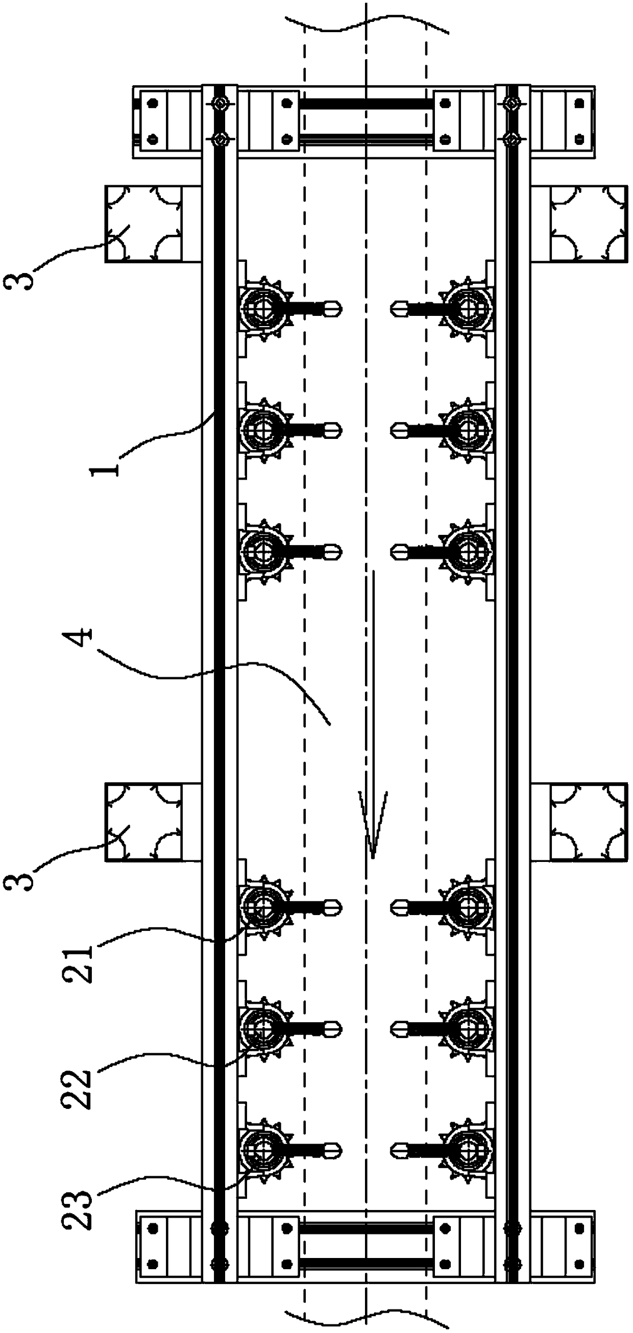 Knocking defoaming device for conveying bottles online