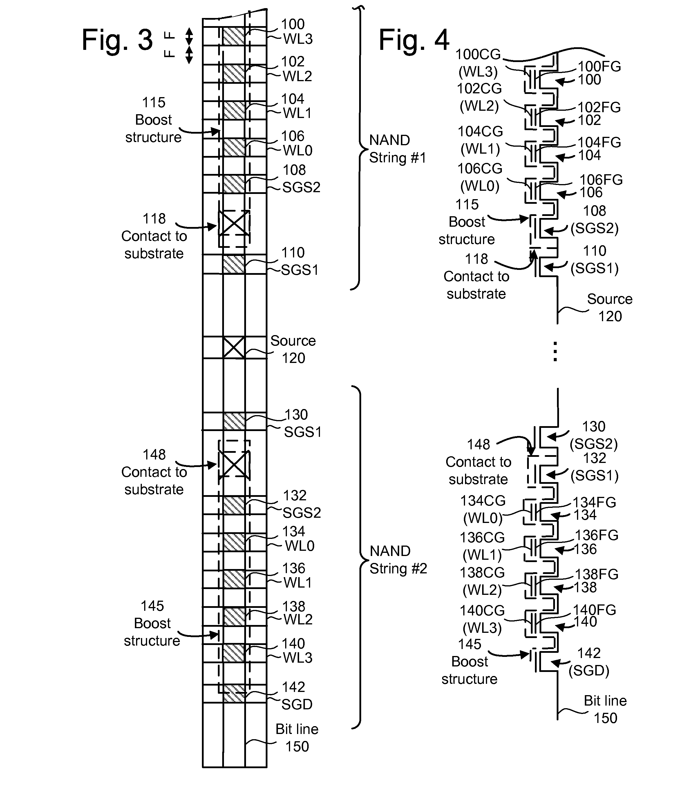 Non-volatile memory with boost structures