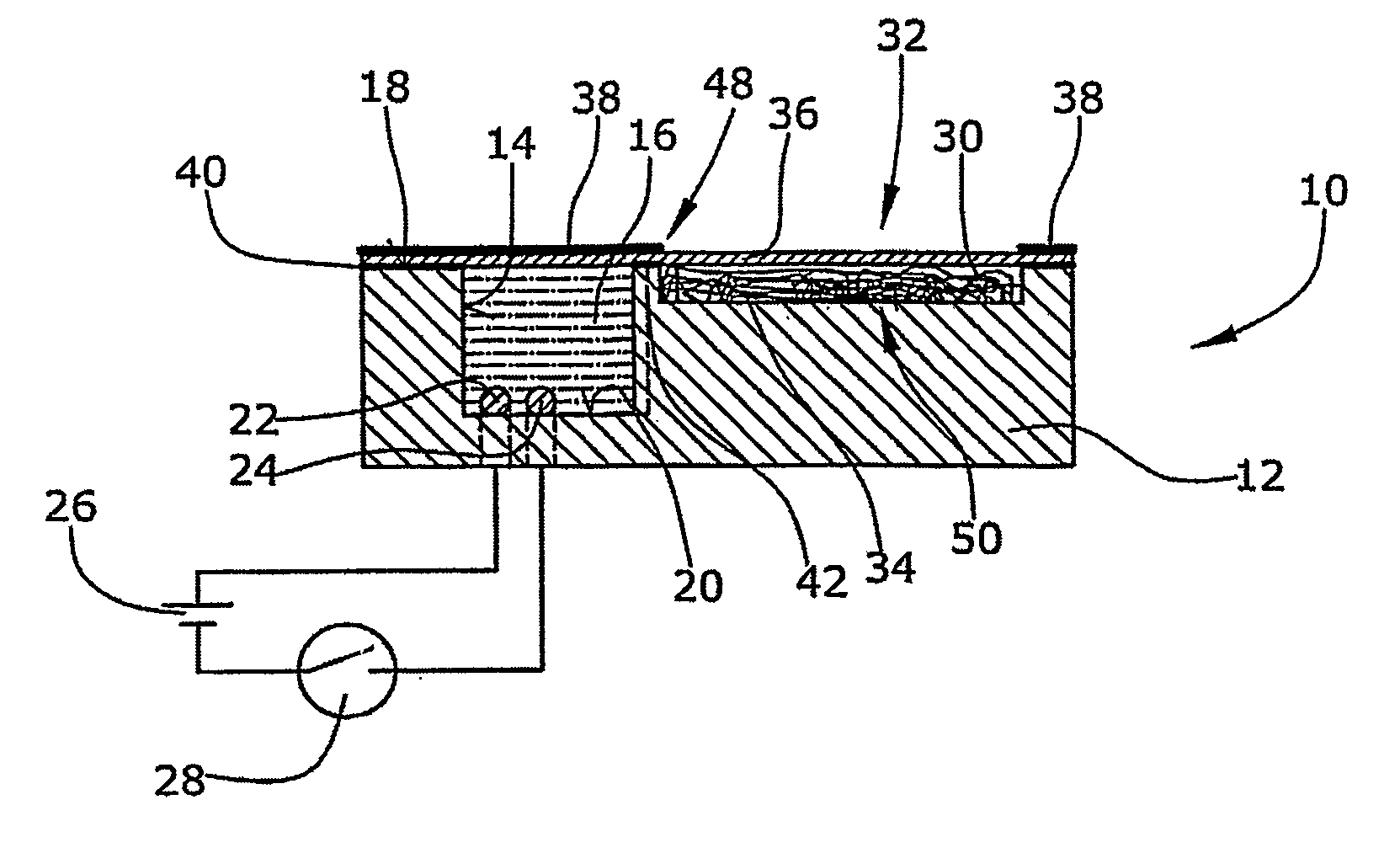 Display device for irreversibly switching from a first state to a second state