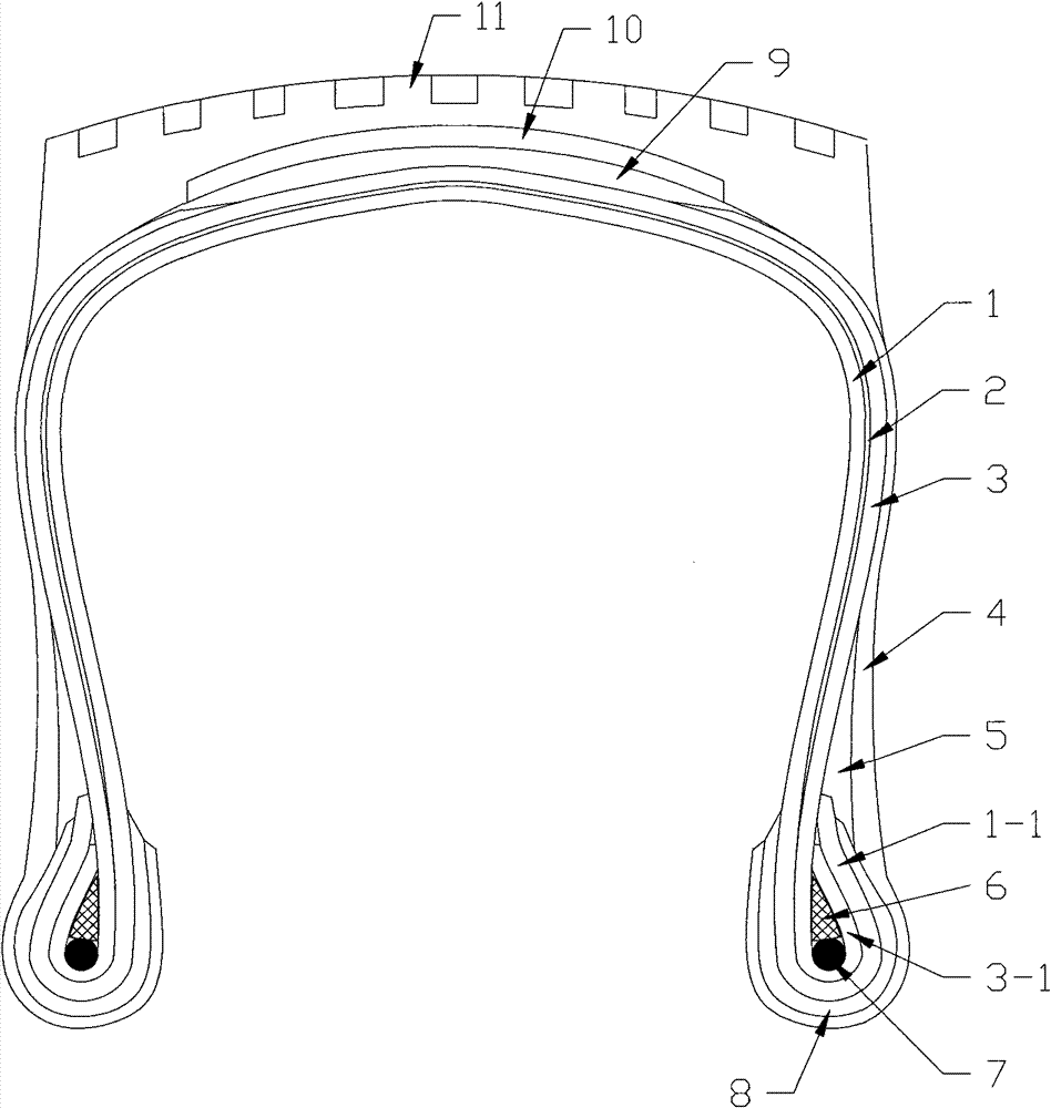 Novel tire and production process thereof