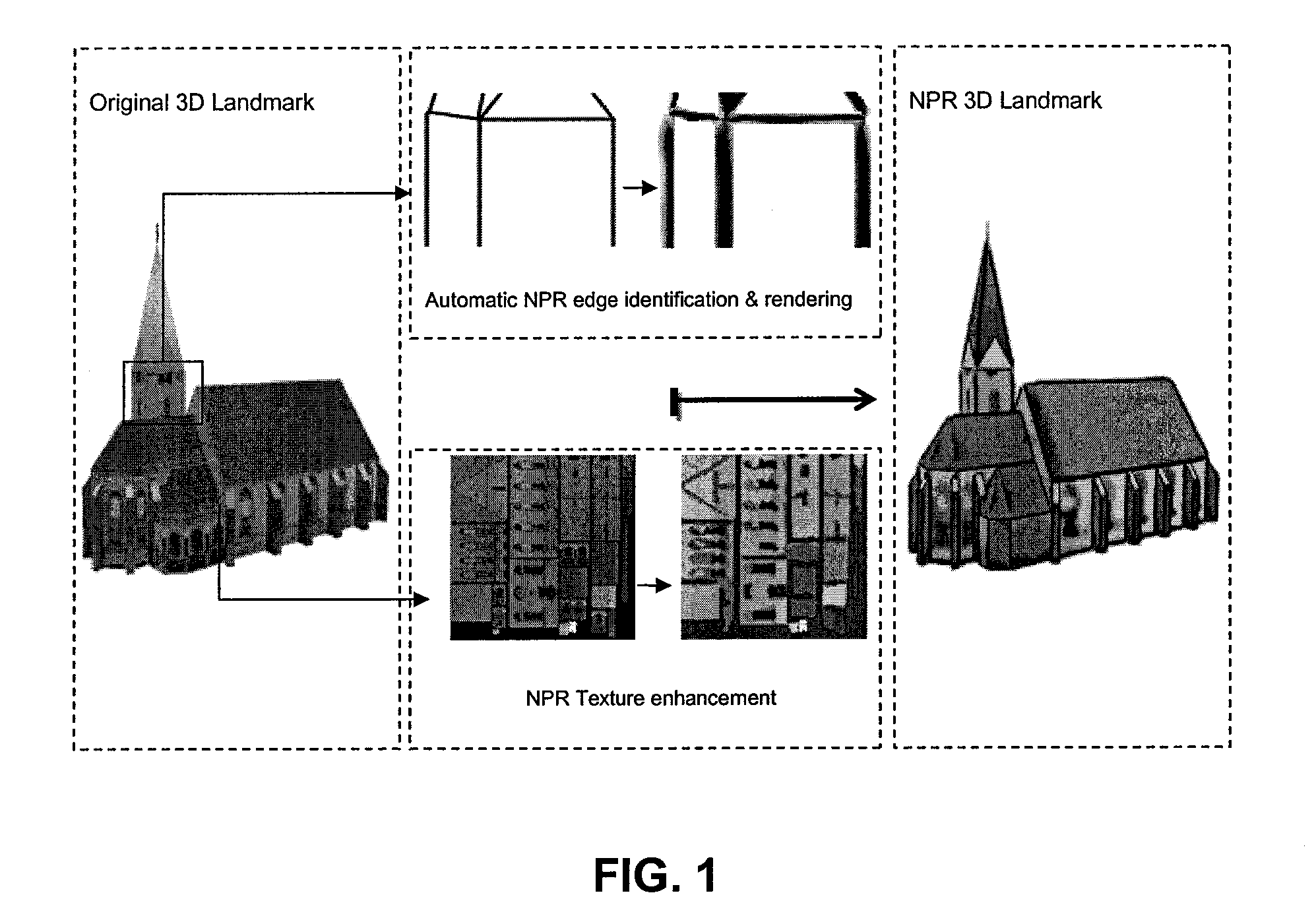 Method for re-using photorealistic 3D landmarks for nonphotorealistic 3D maps