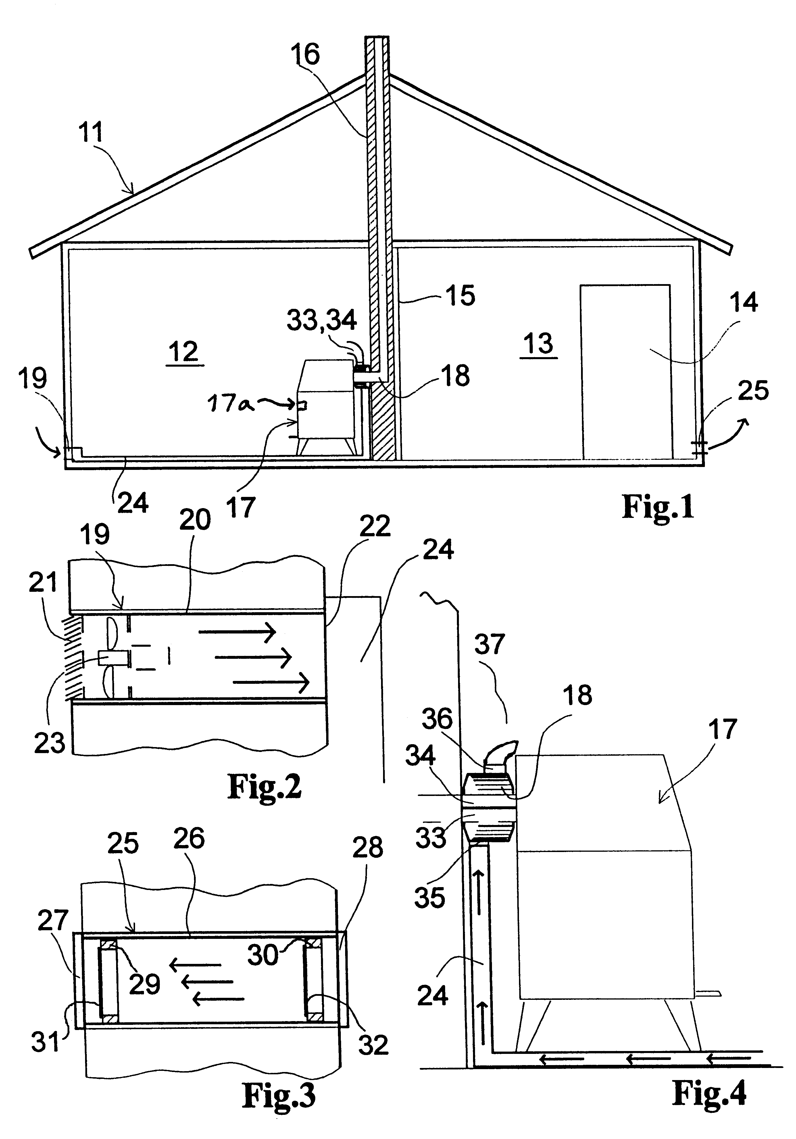 Method for operating a stove in a building, and a device for carrying out this method