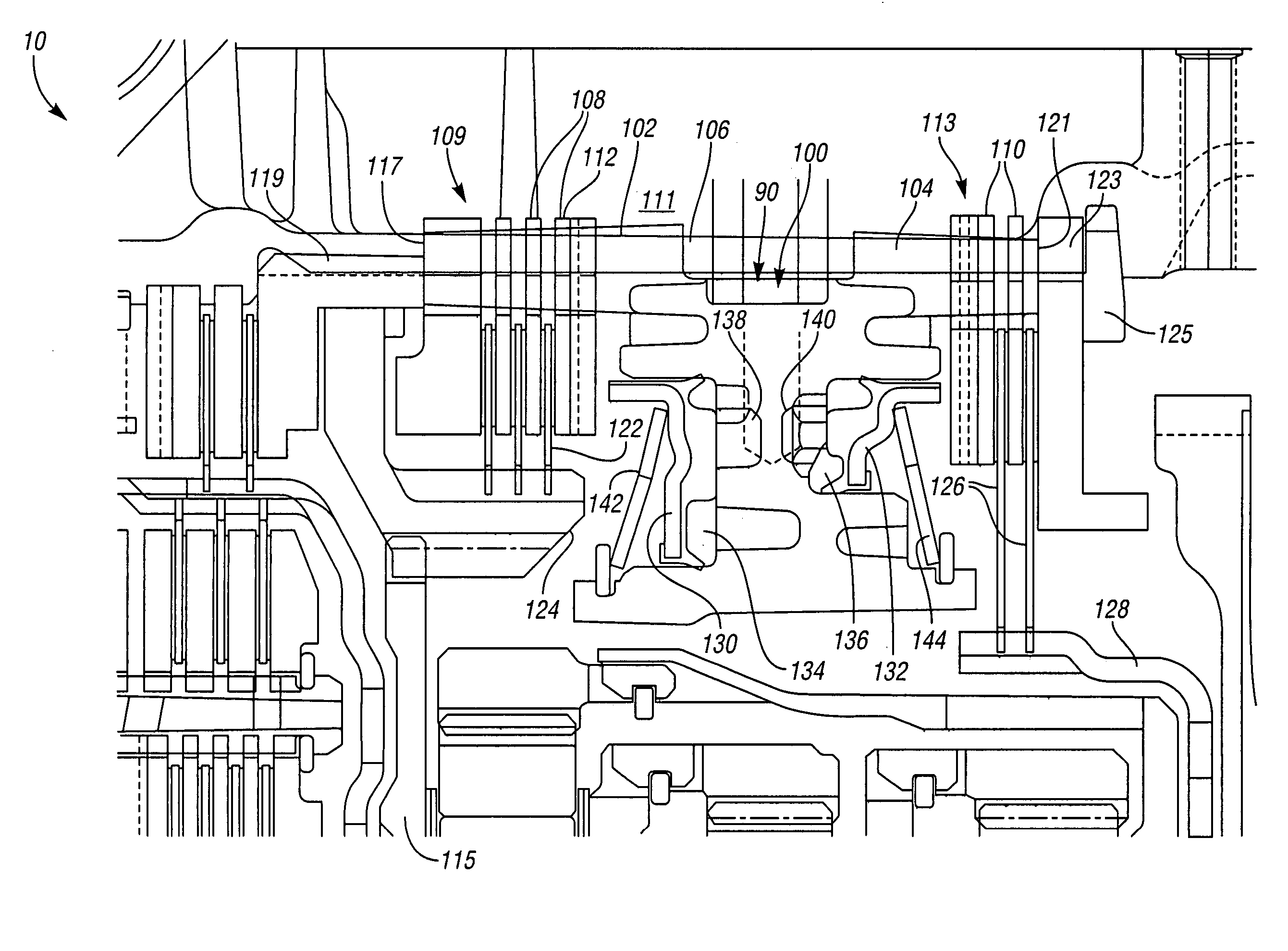 Support housing for torque-transmitting mechanisms in a power transmission