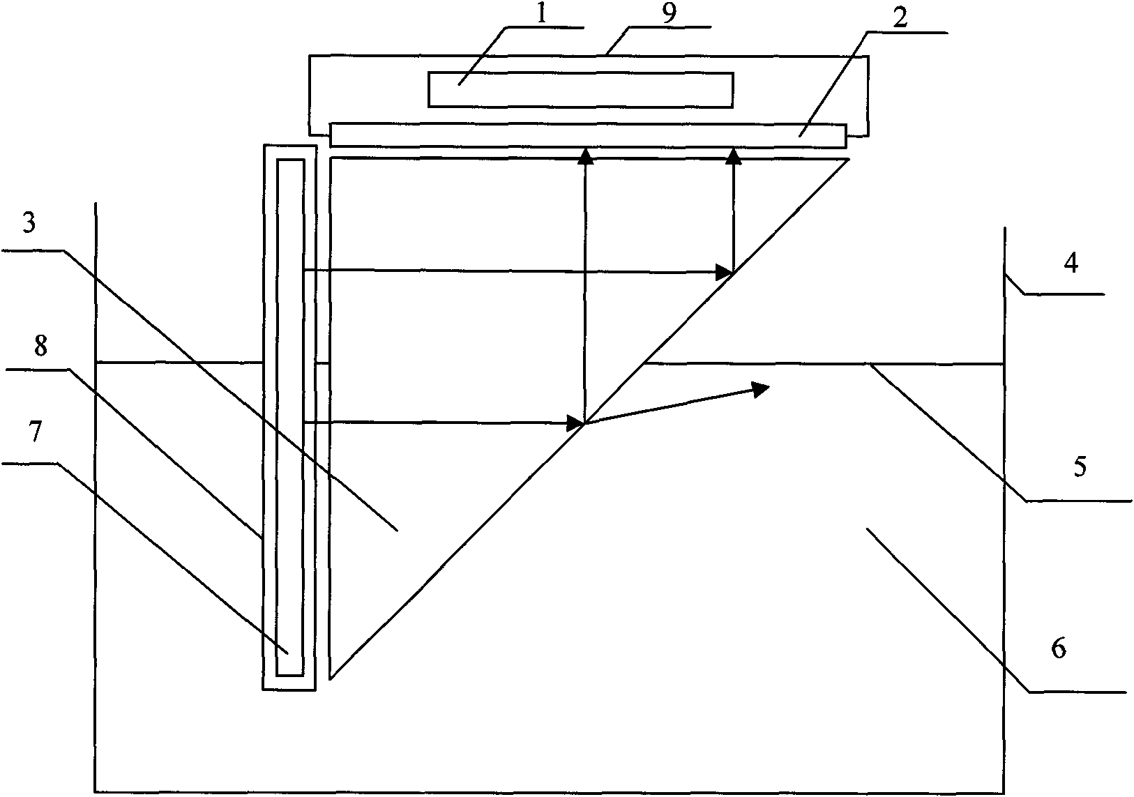 Liquid level measuring method and device based on isosceles right triangular prism