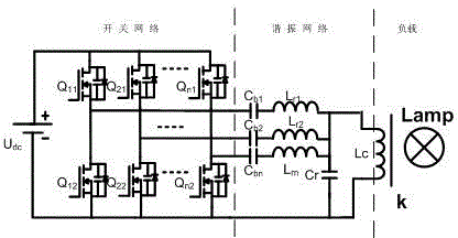 Multiphase parallel resonant converter for electrodeless lamp and light adjusting control method