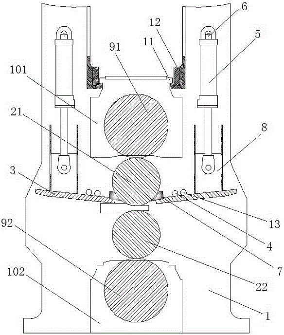 Descaling and positioning device for hot continuous rolling processing of wide-band steel