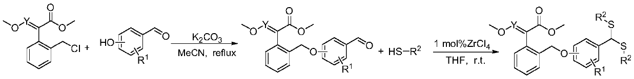 Dithioacetal derivatives containing methoxy acrylate, preparation method and application thereof