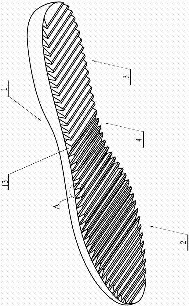 Vibration reduction anti-slip shoe outsole provided with inclined elastic plates